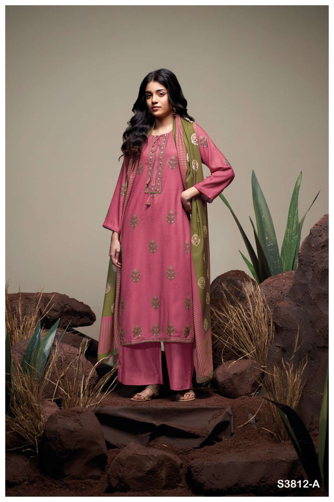 GANGA FASHION DANIKA S-3812 A TO D SERIES PURE PASHMINA PRINTED DRESSES-00252