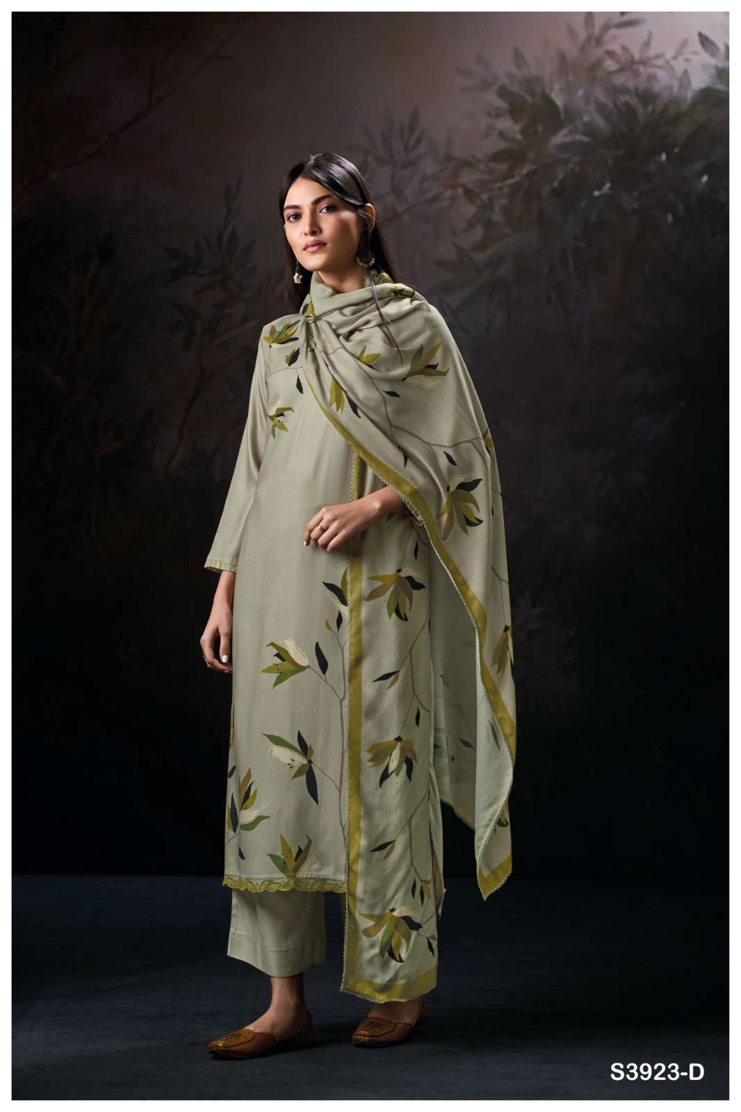 GANGA FASHION FRIDA S-3923-A TO S-3923-D SERIES PURE PASHMINA PRINTED DRESSES-00252