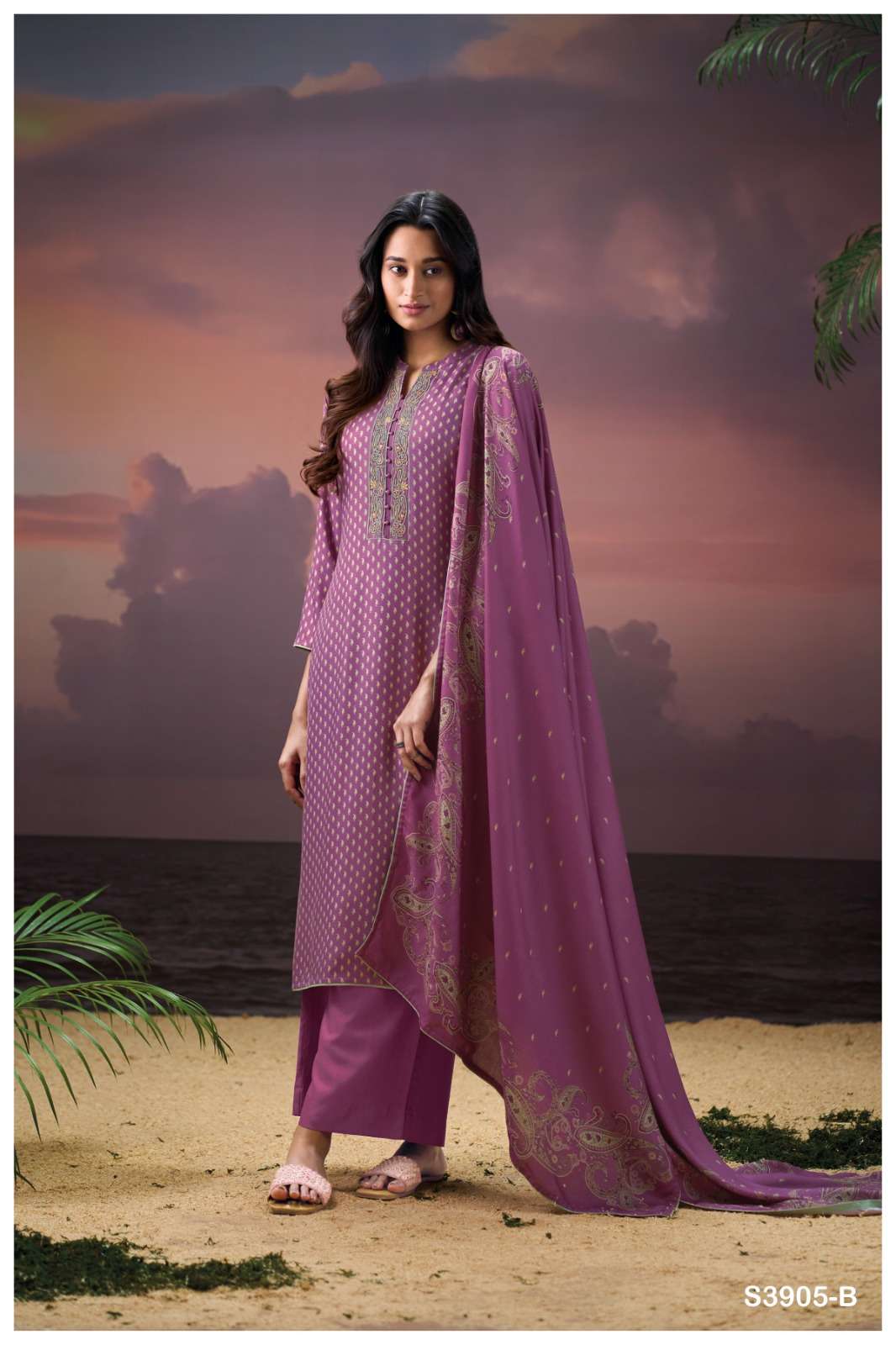 GANGA FASHION GRETEL S3905-A TO S3905-D  SERIES PURE PASHMINA PRINTED DRESSES-00252