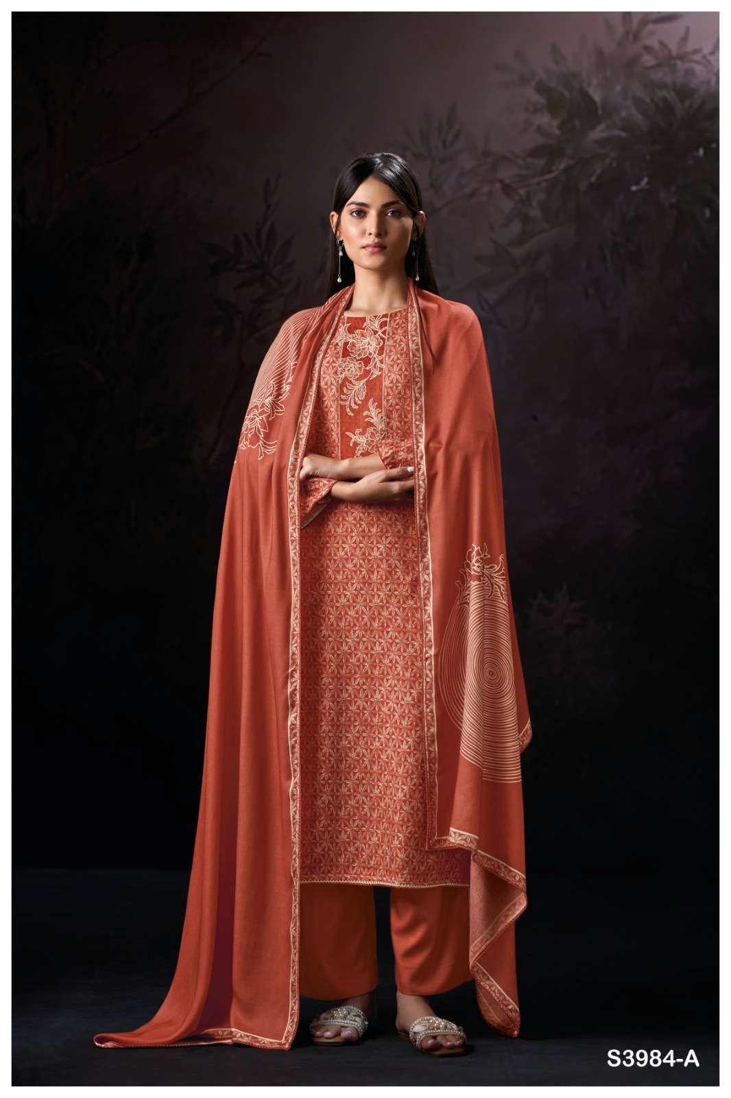 GANGA FASHION HALLIE 3984-A TO 3984-D SERIES PURE PASHMINA PRINTED DRESSES-00252
