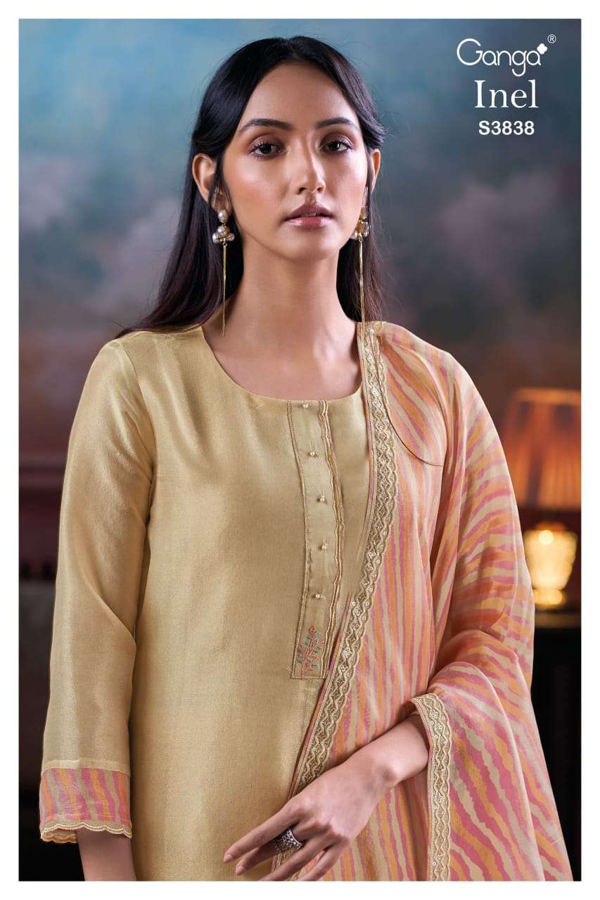 GANGA FASHION INEL S-3838 PURE SATIN SILK PRINTED DRESSES-00252
