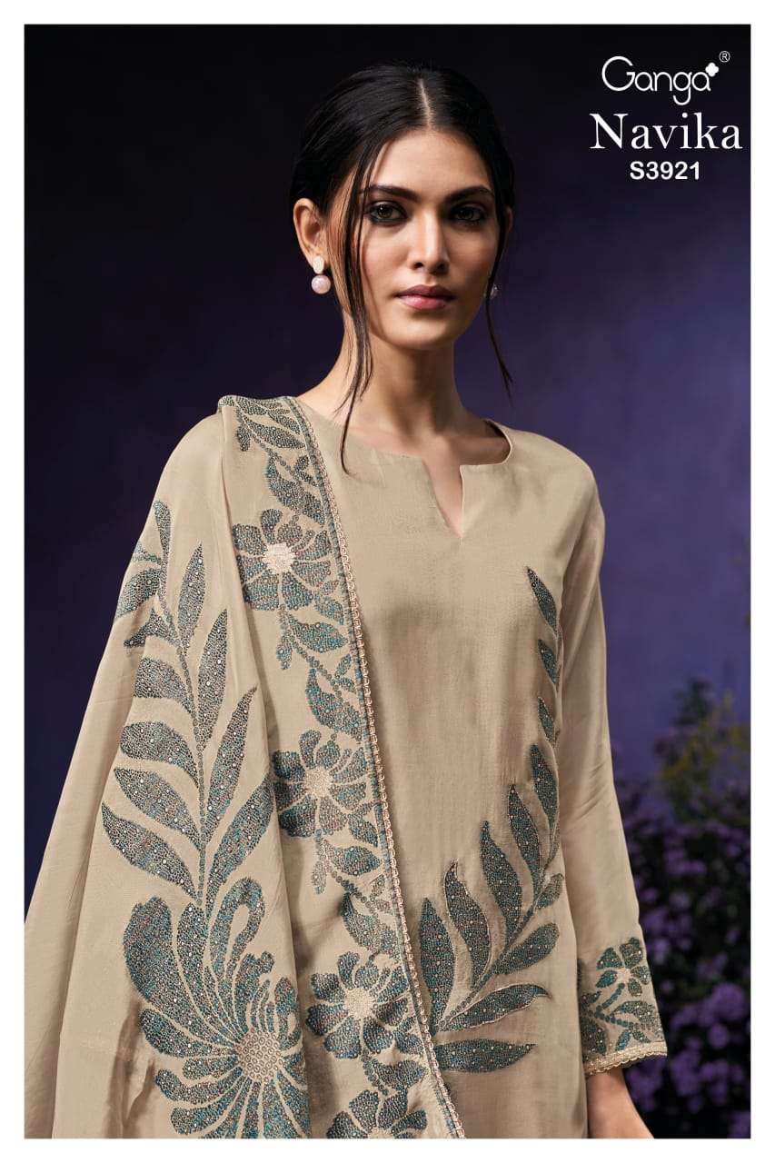 GANGA FASHION NAVIKA 3921 SERIES PURE SILK EMBROIDERY DRESSES-00252