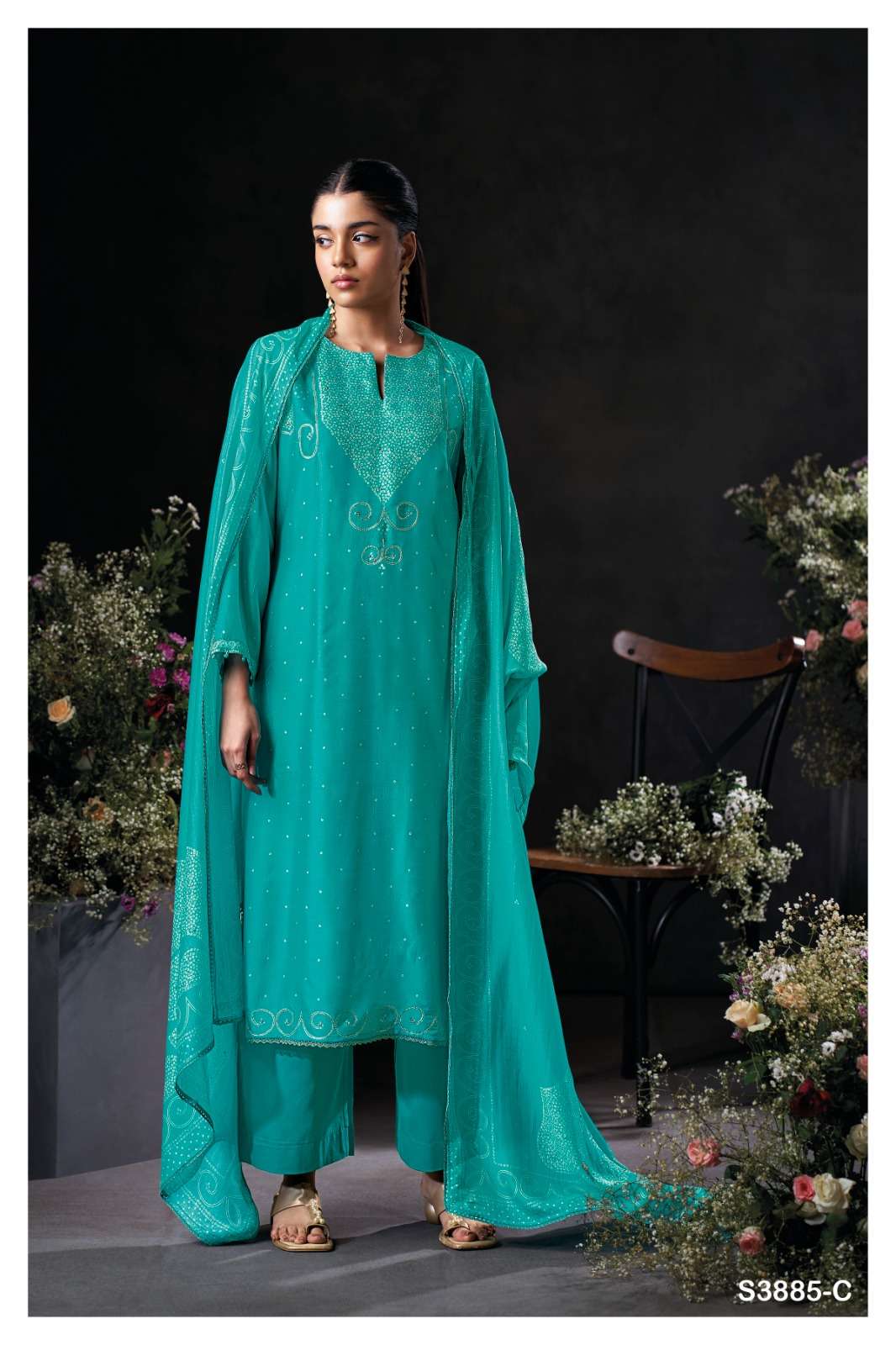 GANGA FASHION OCEARA PURE BEMBERG SILK EMBROIDERY DRESSES-00252