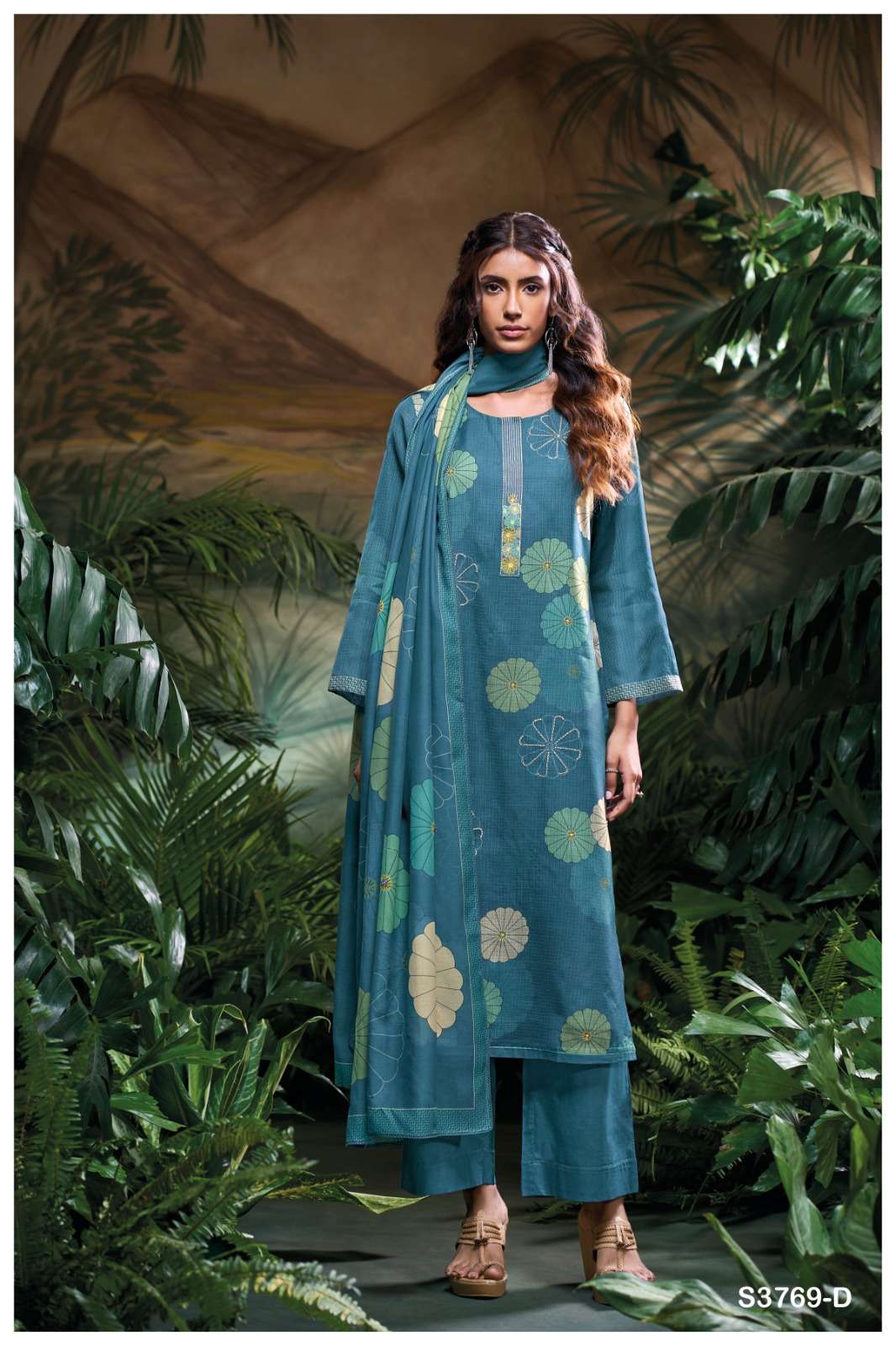 GANGA FASHION ROSANNY S3769-A TO S3769-D SERIES PURE PASHMINA PRINTED DRESSES-00252