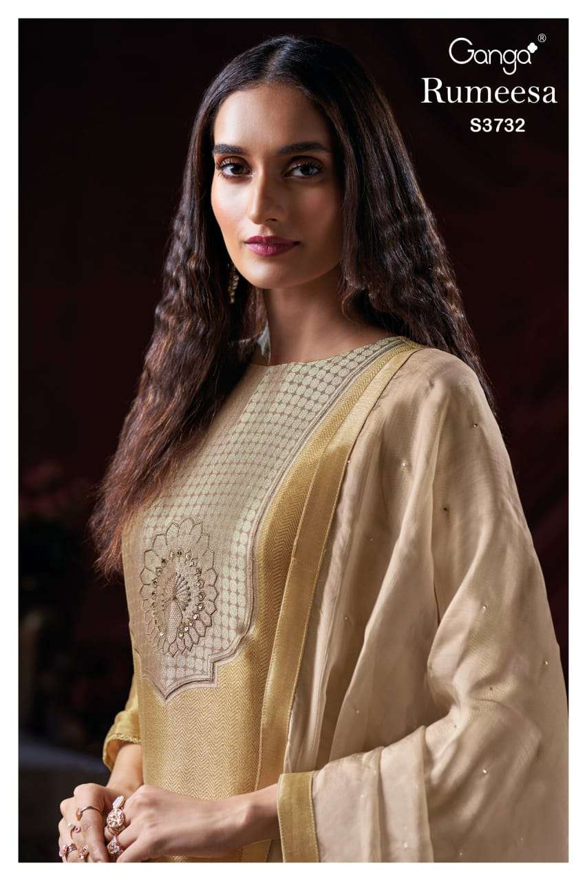 GANGA FASHION RUMEESA 3732-A TO 3732-B SERIES PURE SILK EMBROIDERY DRESSES-00252