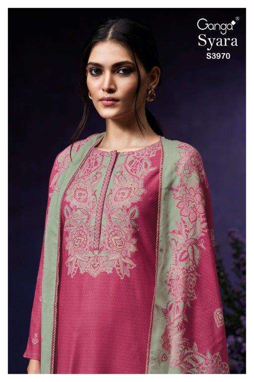 GANGA FASHION SYARA 3970-A TO 3970-D SERIES PURE PASHMINA PRINTED EMBROIDERY DRESSES-00252