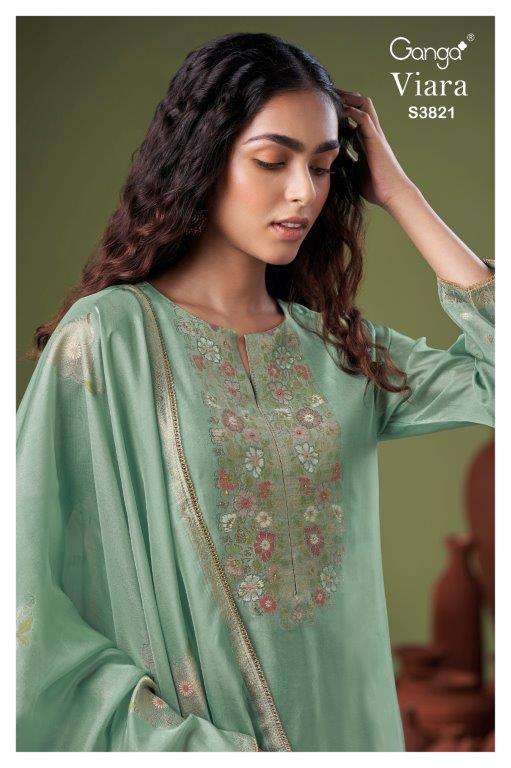 GANGA FASHION VIARA 3821-A TO 3821-F SERIES PURE VISCOSE SILK EMBROIDERY DRESSES-00252
