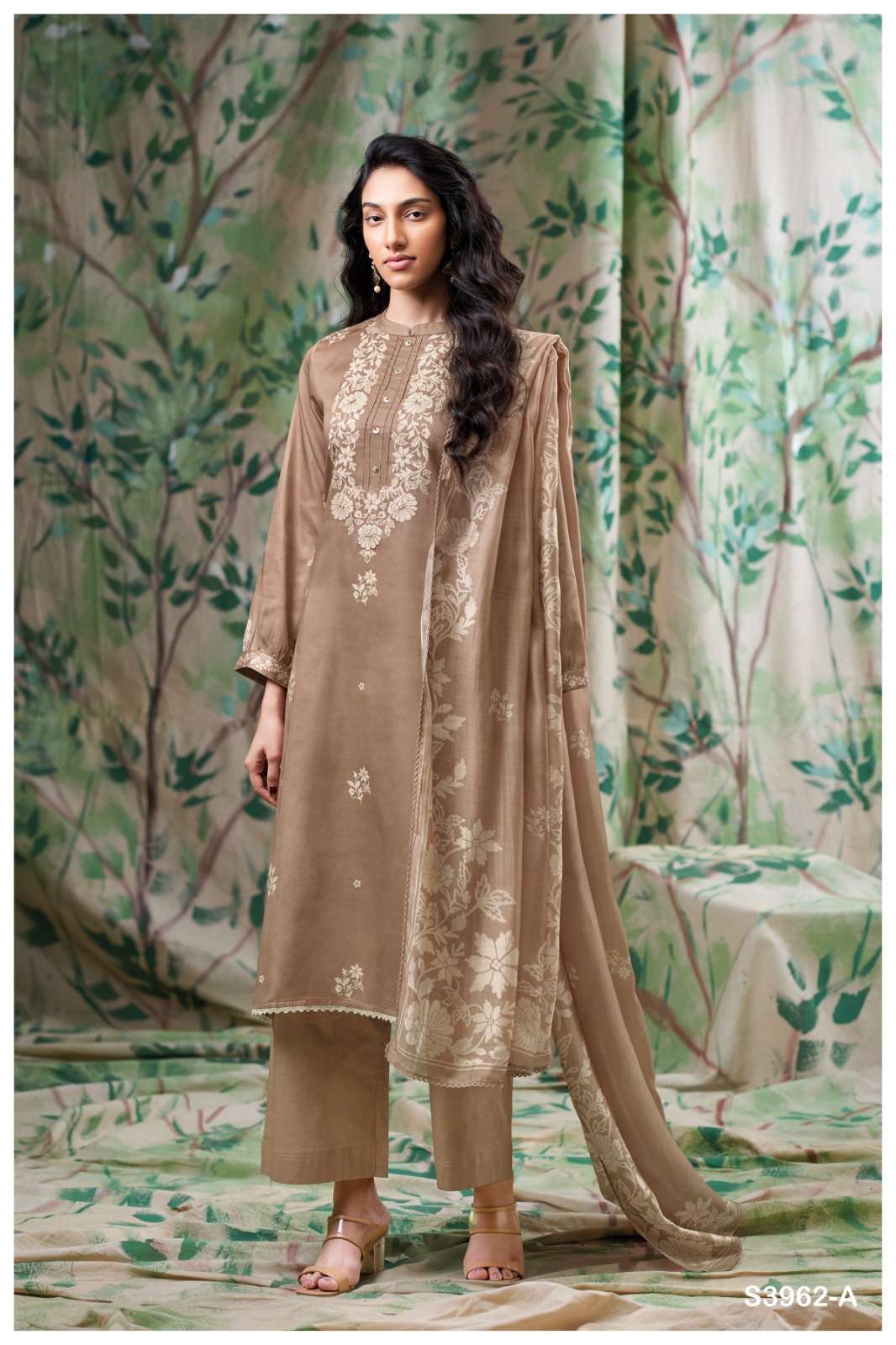 GANGA FASHION YAVINA 3962-A TO 3962-D SERIES PURE PASHMINA PRINTED EMBROIDERY DRESSES-00252