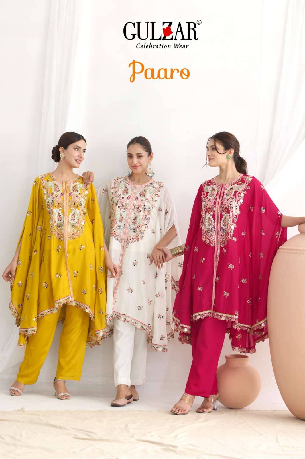 GULZAR PAARO 3501 TO 3503 SERIES PURE CHINON EMBROIDERY DRESSES-00150