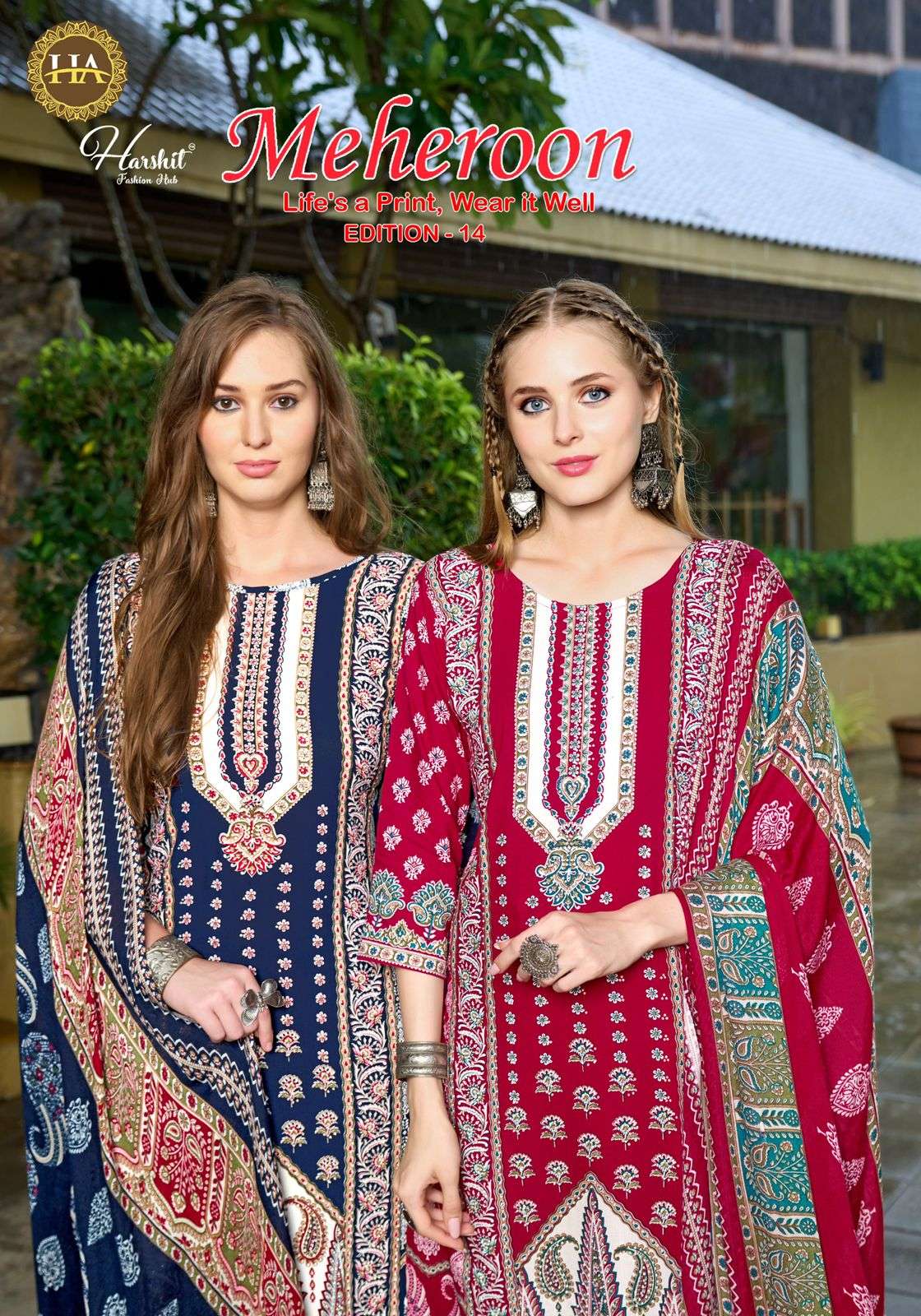 HARSHIT FASHION MEHEROON VOL-14 01 TO 06 SERIES PURE RAYON PRINTED DRESSES-00201
