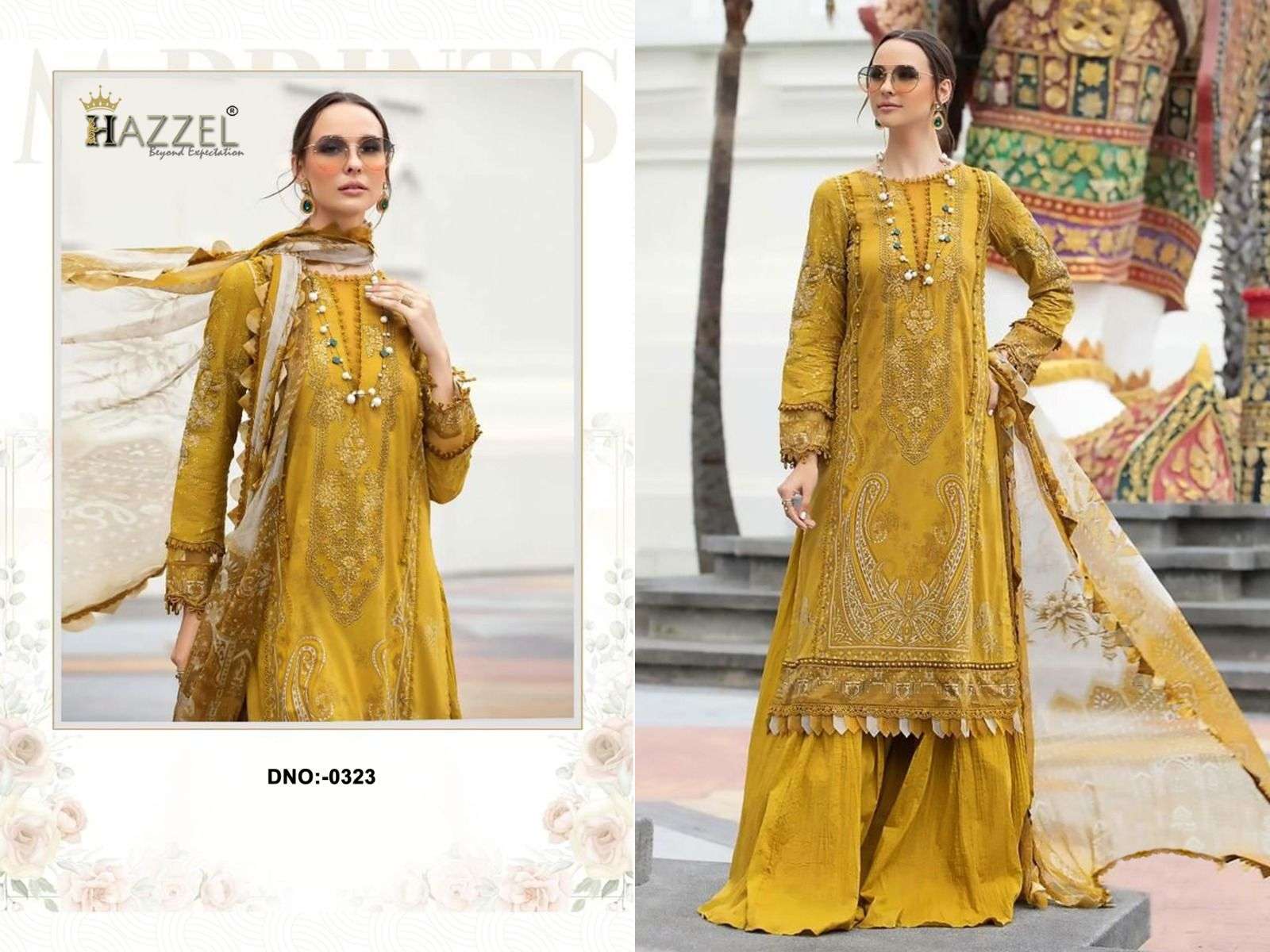 HAZZEL 323 COLOUR HEAVY EMROIDERY COTTON PRINTED PAKISTANI DRESS-00071