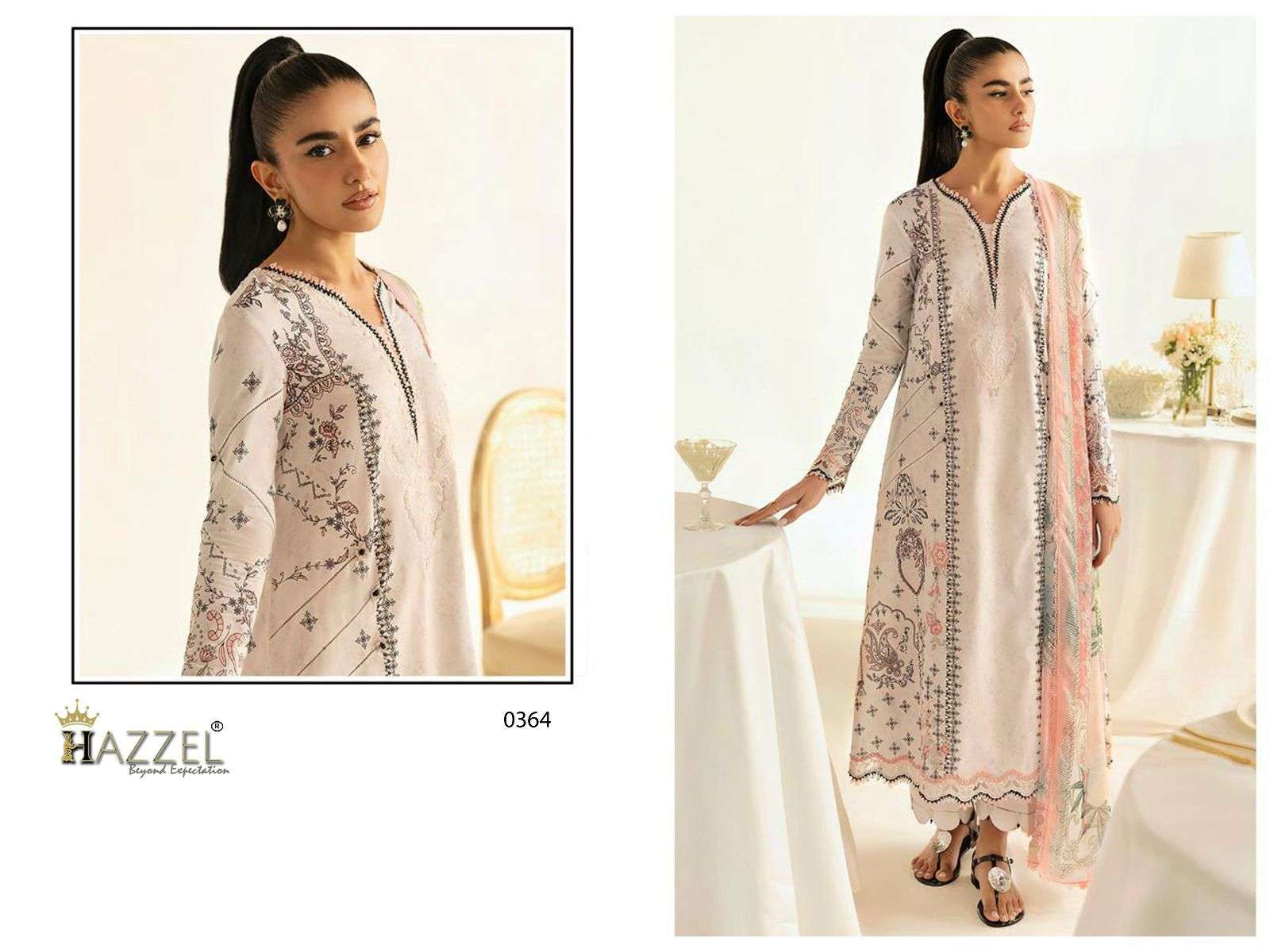 HAZZEL 363 OR 364 SERIES PURE COTTON PRINTED EMBROIDERY PAKISTANI DRESSES-00071