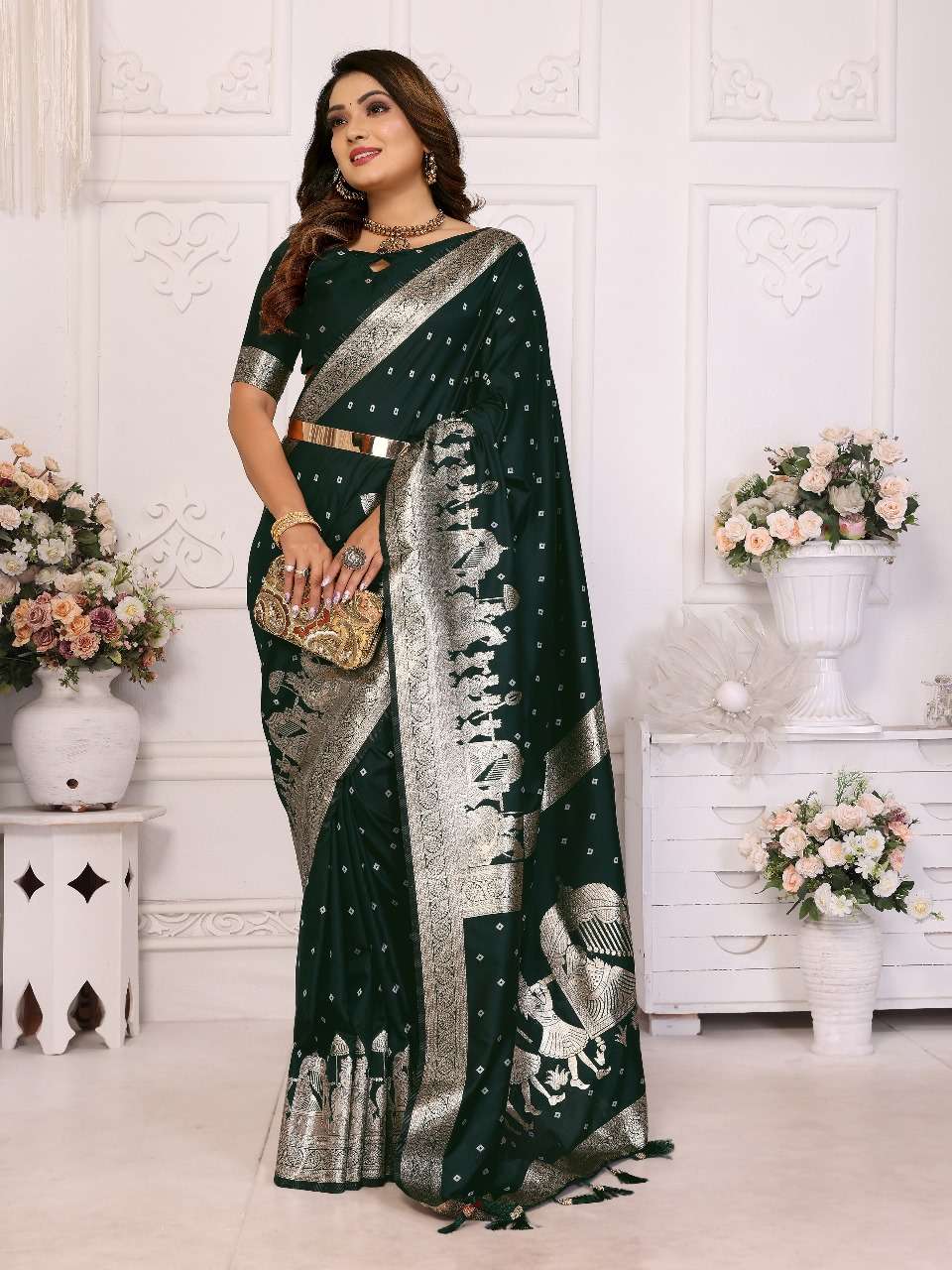 HEENA BY ASLIWHOLESALE DESIGNER PURE BHANDHEJ SILK SAREES-00125