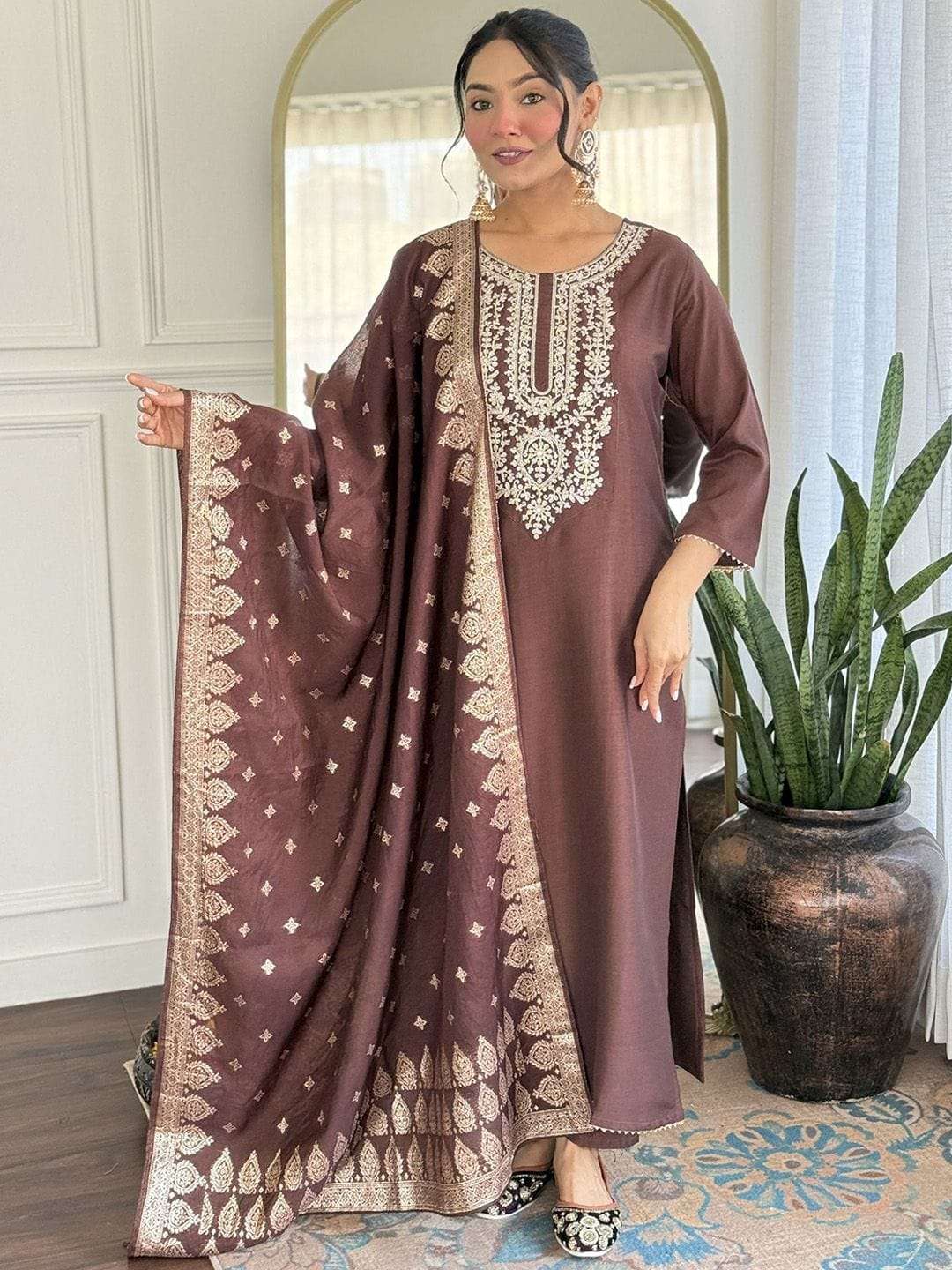 HEENA BY ASLIWHOLESALE DESIGNER PUREVISCOSE CHANDERI EMBROIDERY DRESSES-00264