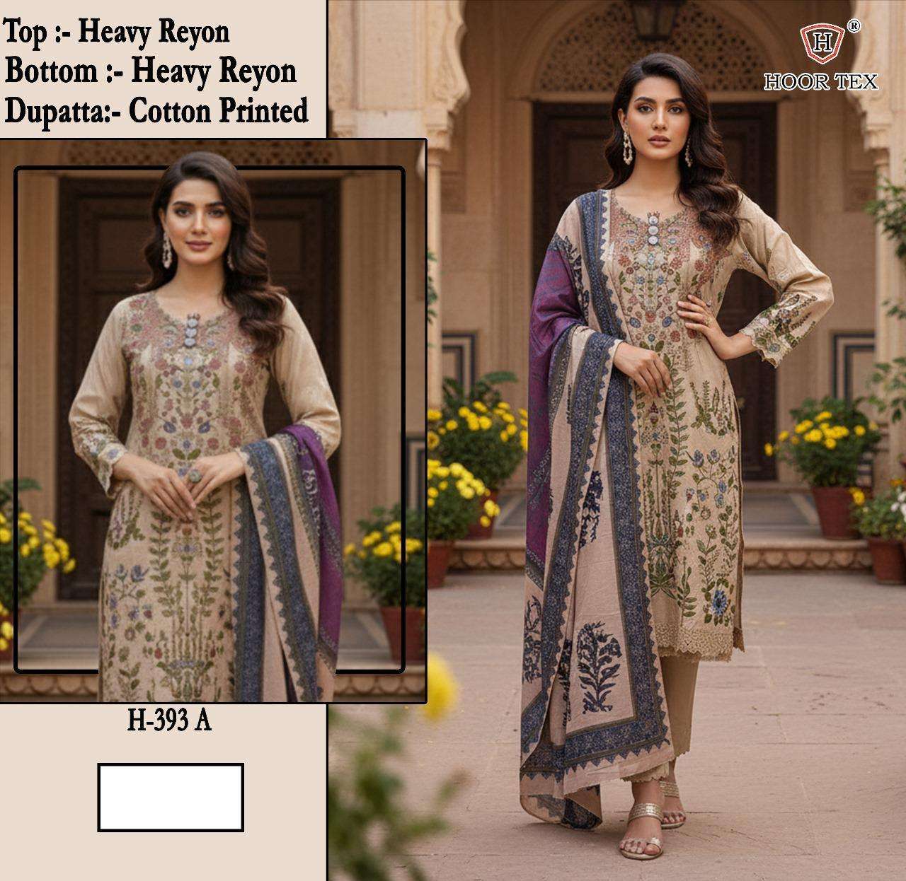 HOOR TEX H-393 A OR B SERIES PURE RAYON PAKISTANI DRESSES-00020
