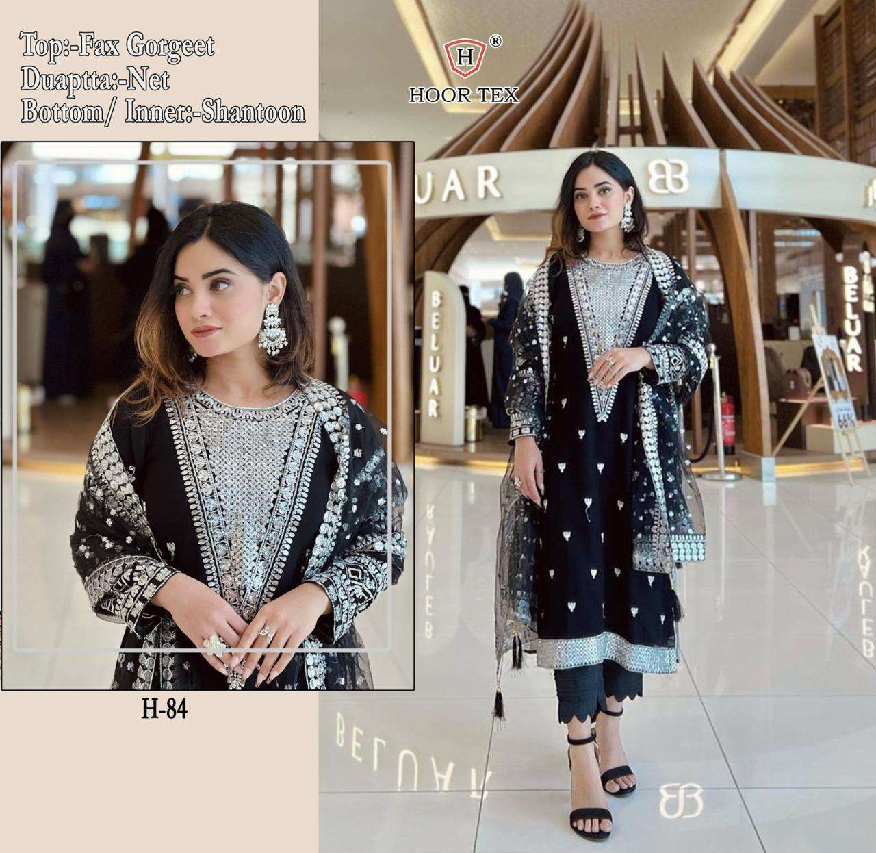 HOOR TEX H-84 PURE FAUX GEORGETTE EMBROIDERY PAKISTANI DRESS-00020