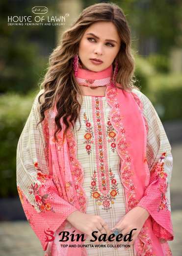 HOUSE OF LAWN BIN SAEED 1001-01 TO 1001-04 SERIES PURE COTTON PRINTED EMBROIDERY PAKISTANI DRESSES-0...