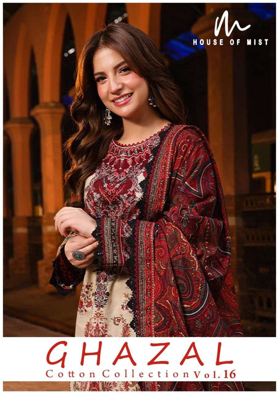 HOUSE OF MIST GHAZAL VOL-16 151 TO 156 SERIES PURE COTTON PRINTED PAKISTANI DRESSES-00201
