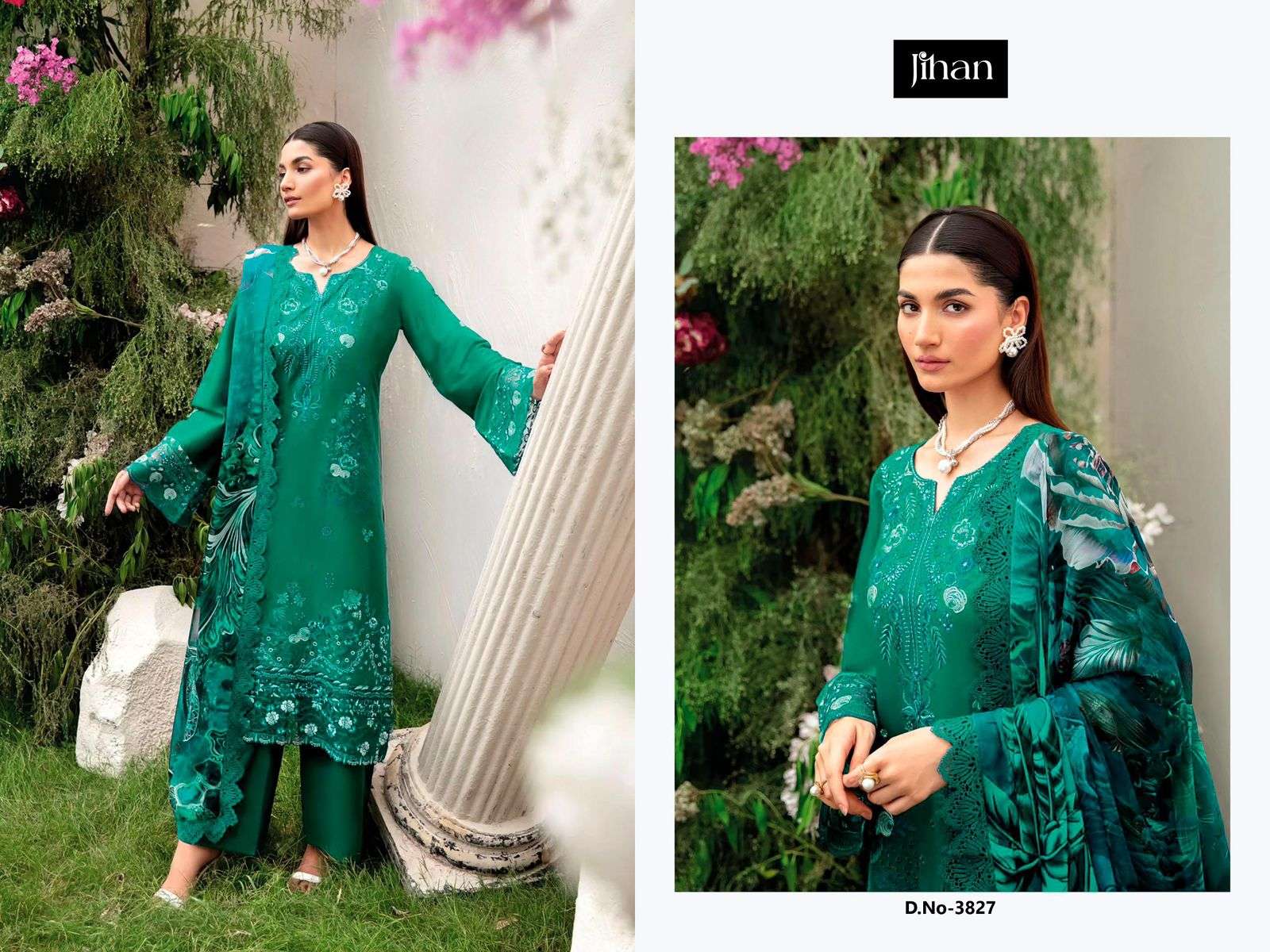 JIHAN ELAN VOL-01 3826 TO 3828 SERIES PURE COTTON EMBROIDERY PAKISTANI DRESSES-00201