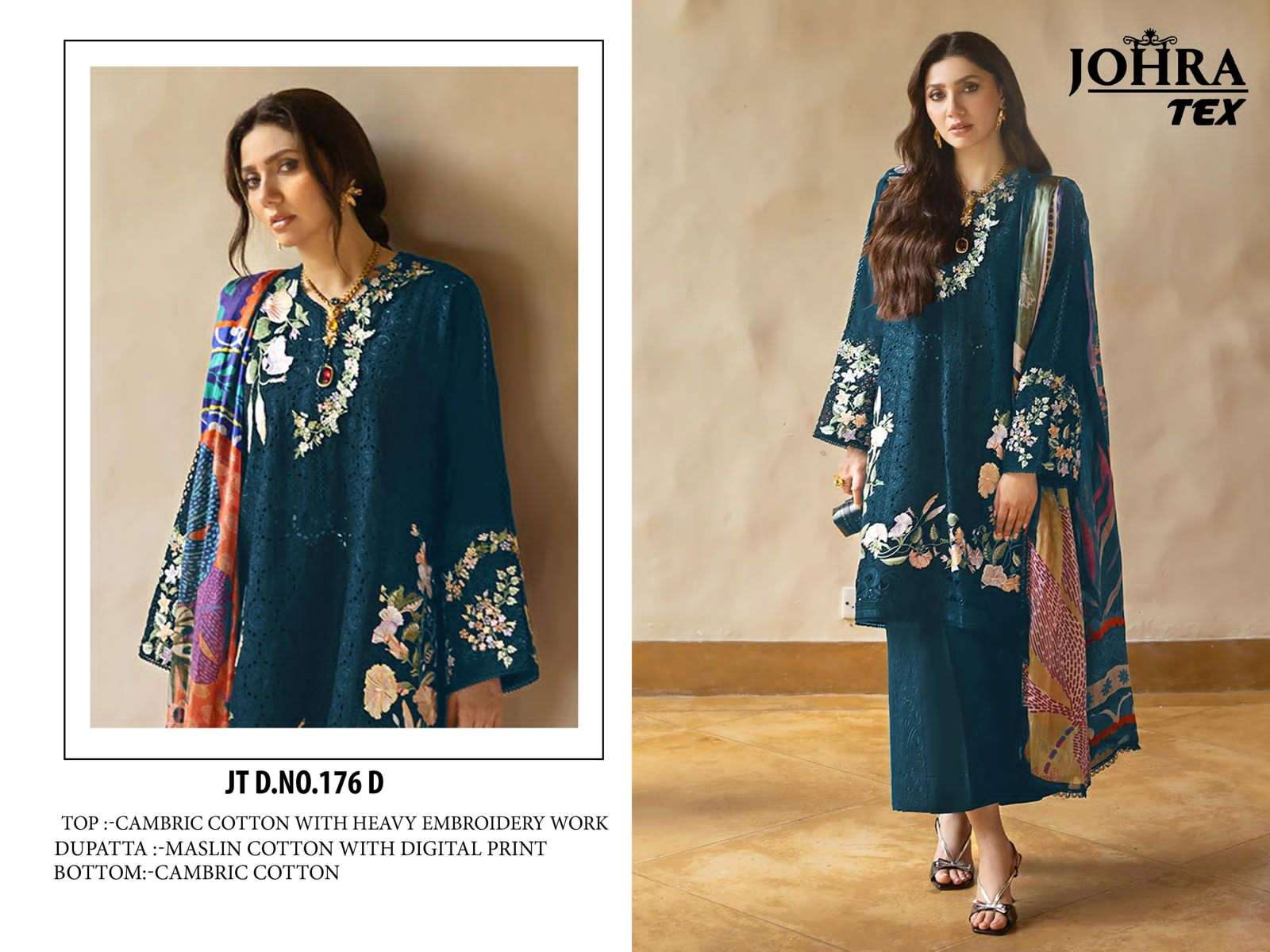 JOHRA TEX JT-176 C TO D SERIES DESIGNE PURE CAMRIC COTTON EMBROIDERY DRESS-00071