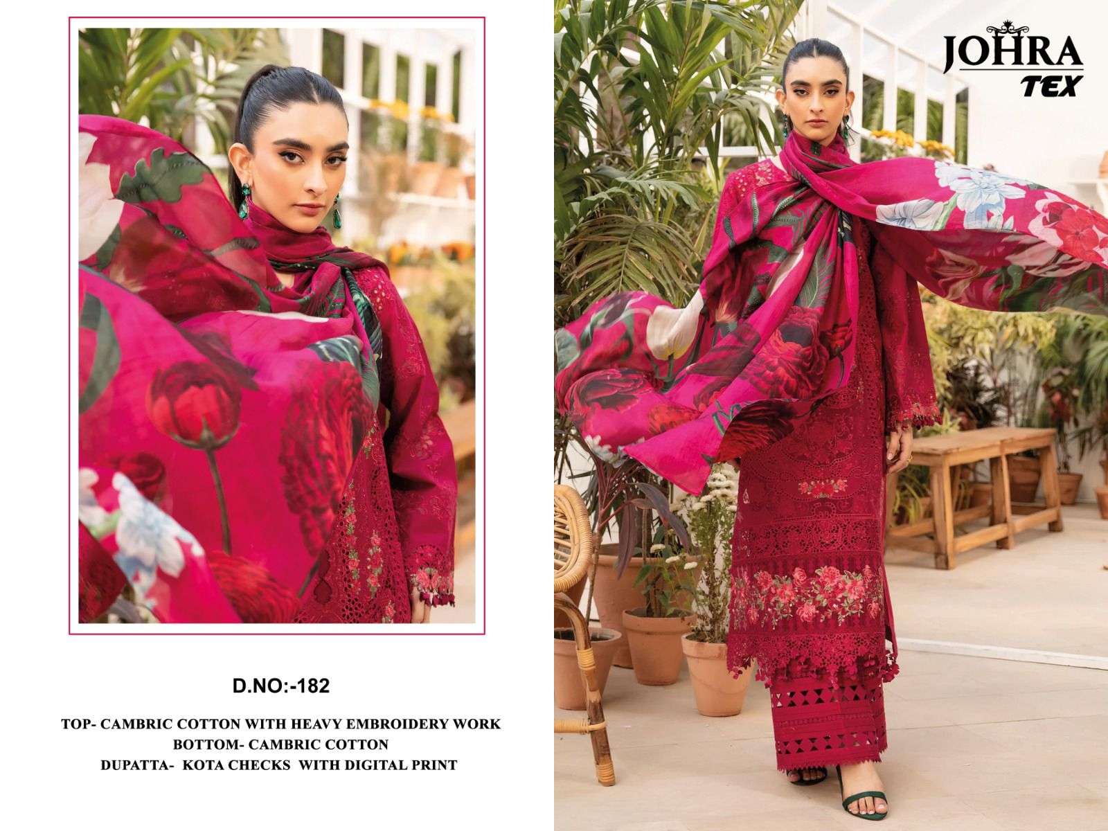JOHRA TEX JT-182 PURE CAMBRIC COTTON EMBROIDERY PAKISTANI DRESSES-00071