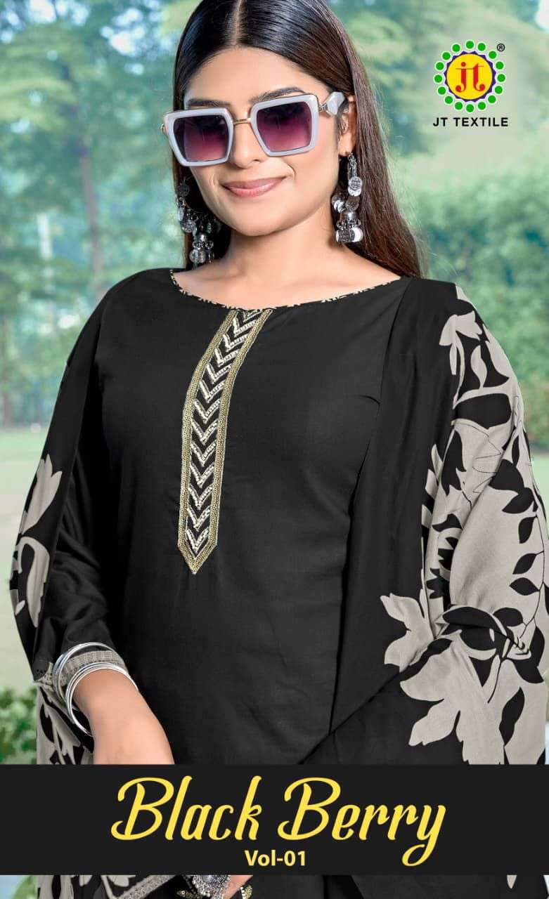 JT TEXTILE BLACK BERRY PURE RAYON PRINTED PAKISTANI DRESSES-00201
