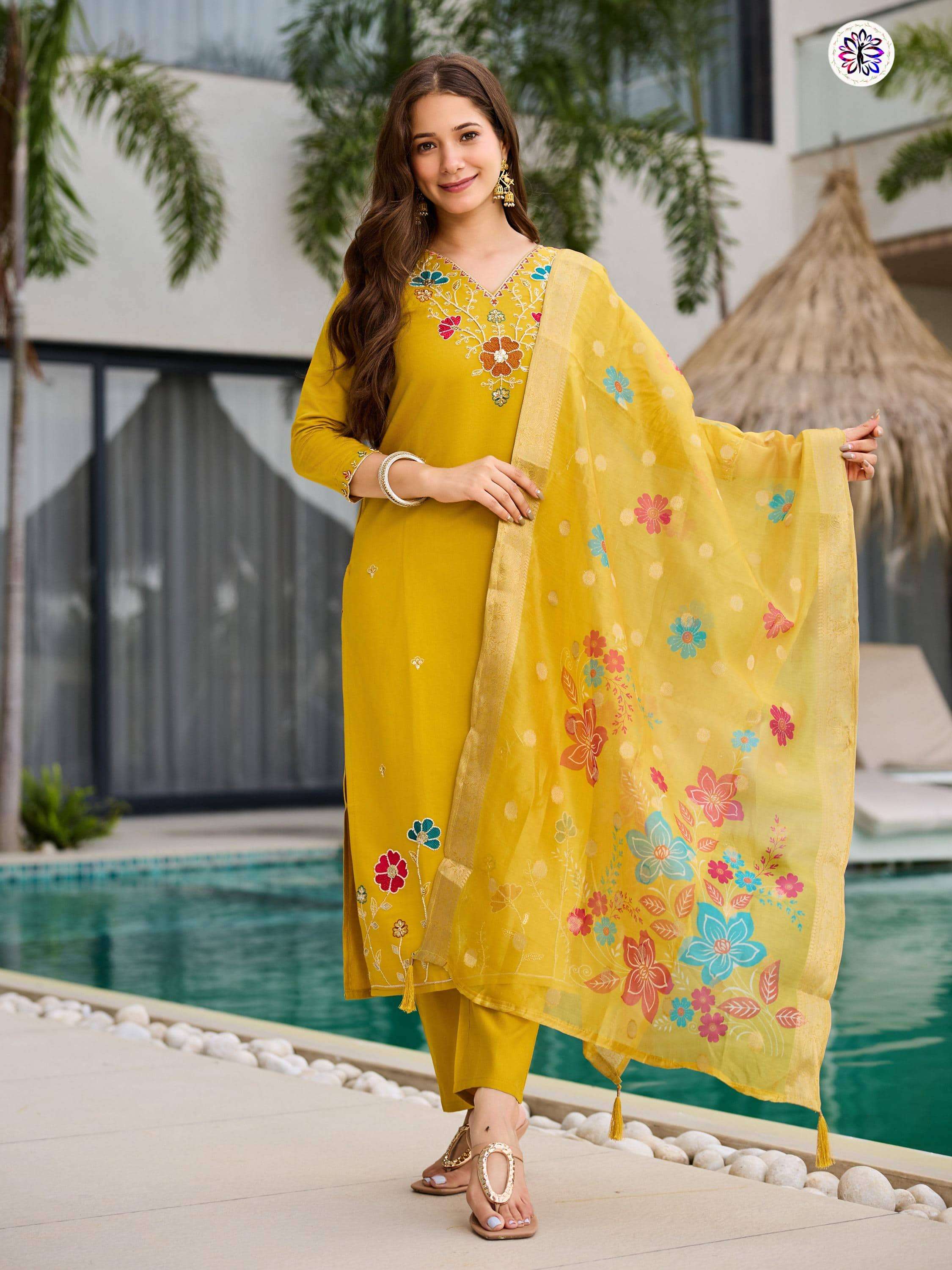 KF-027 BY ASLIWHOLESALE DESIGNER PURE VISCOSE EMBROIDERY DRESSES-00096