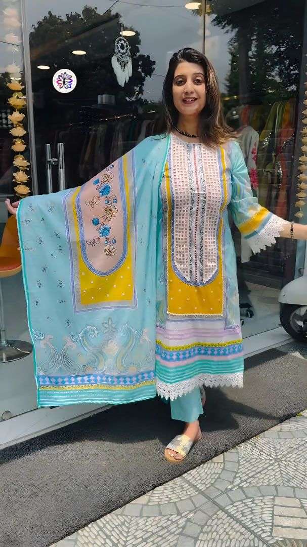 KF-1008 BY ASLIWHOLESALE DESIGNER PURE COTTON EMBROIDERY PRINTED DRESSES-00096