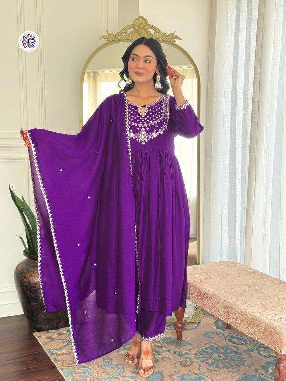 KF-3017 BY ASLIWHOLESALE DESIGNER PURE VICHITRA SILK EMBROIDERY DRESSES-00096