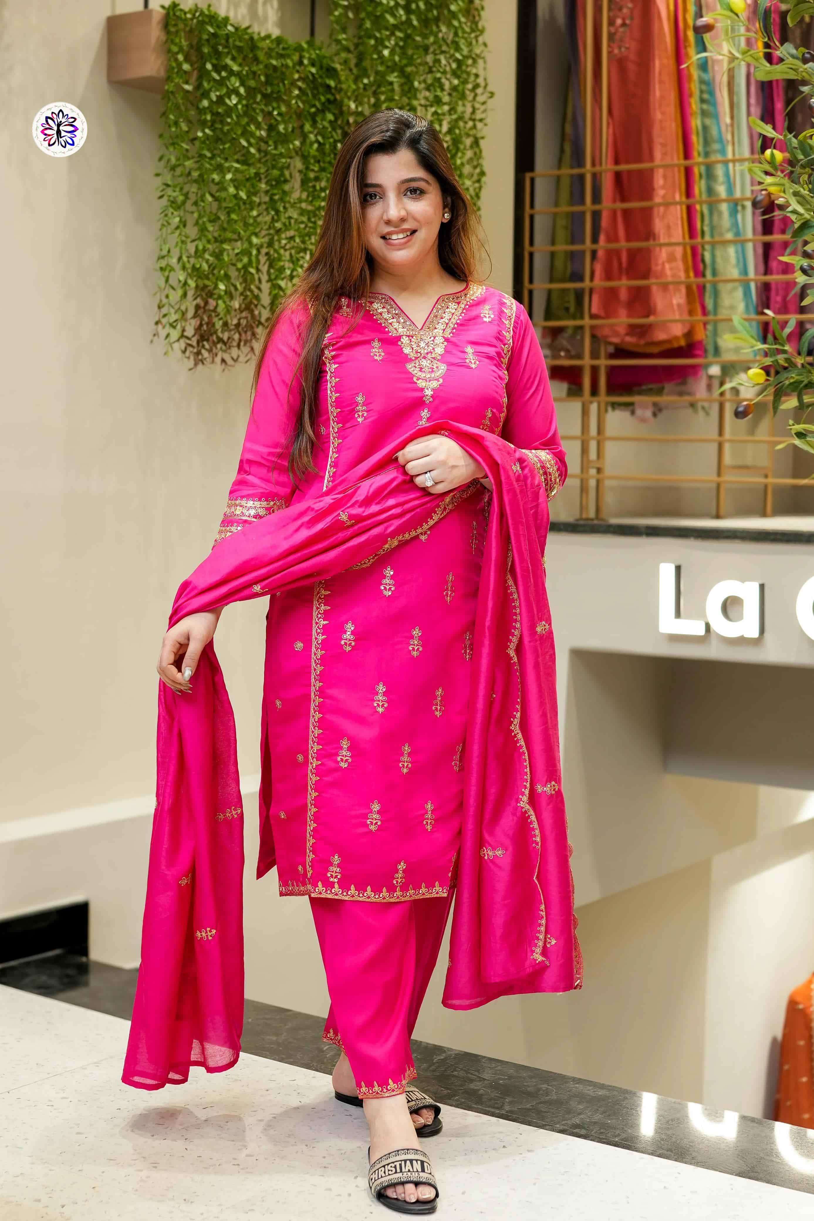 KF-4074 BY ASLIWHOLESALE DESIGNER PURE CHANDERI SILK EMBROIDERY DRESSES-00096