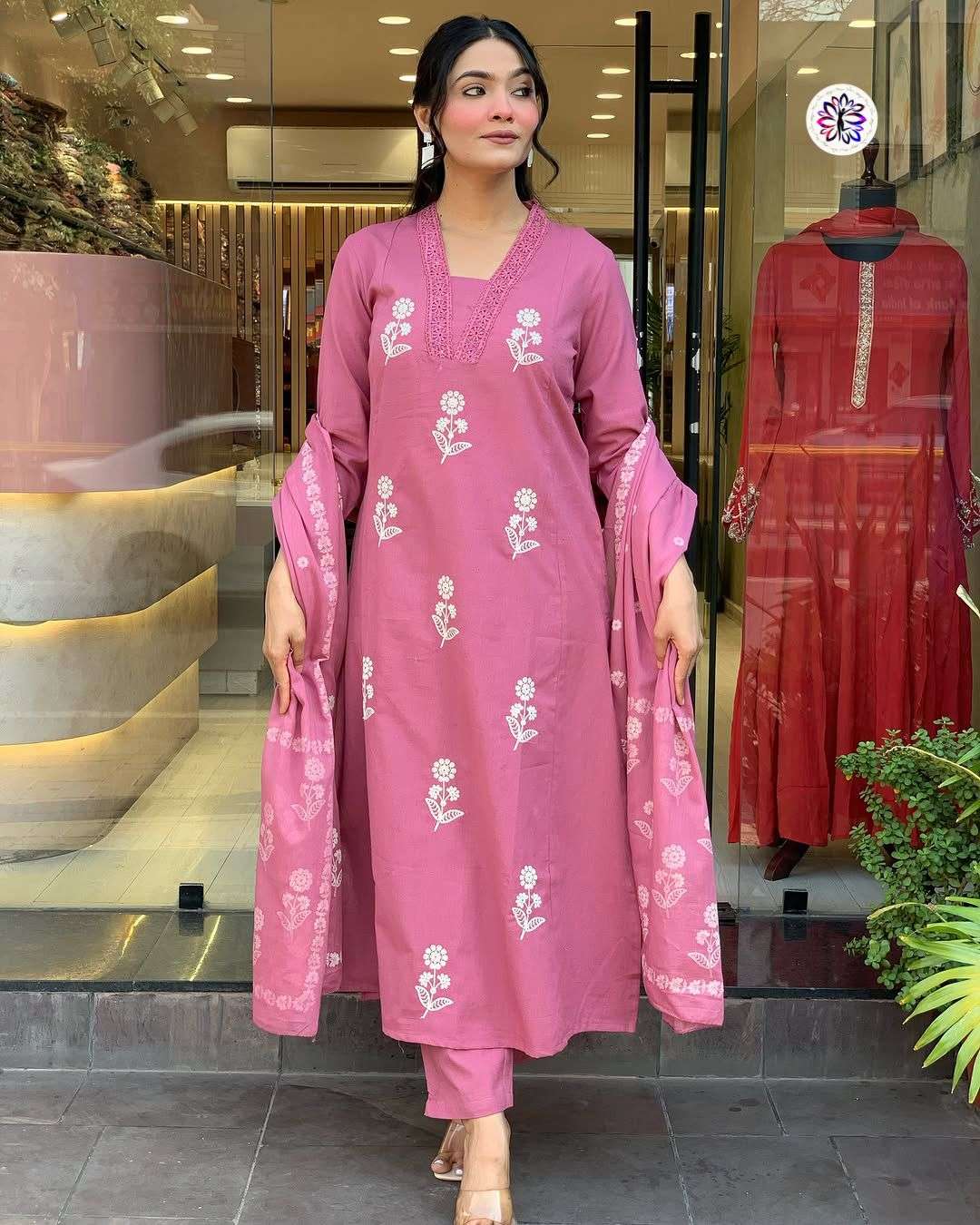 KF-4082 BY ASLIWHOLESALE DESIGNER PURE COTTON EMBROIDERY DRESSES-00096