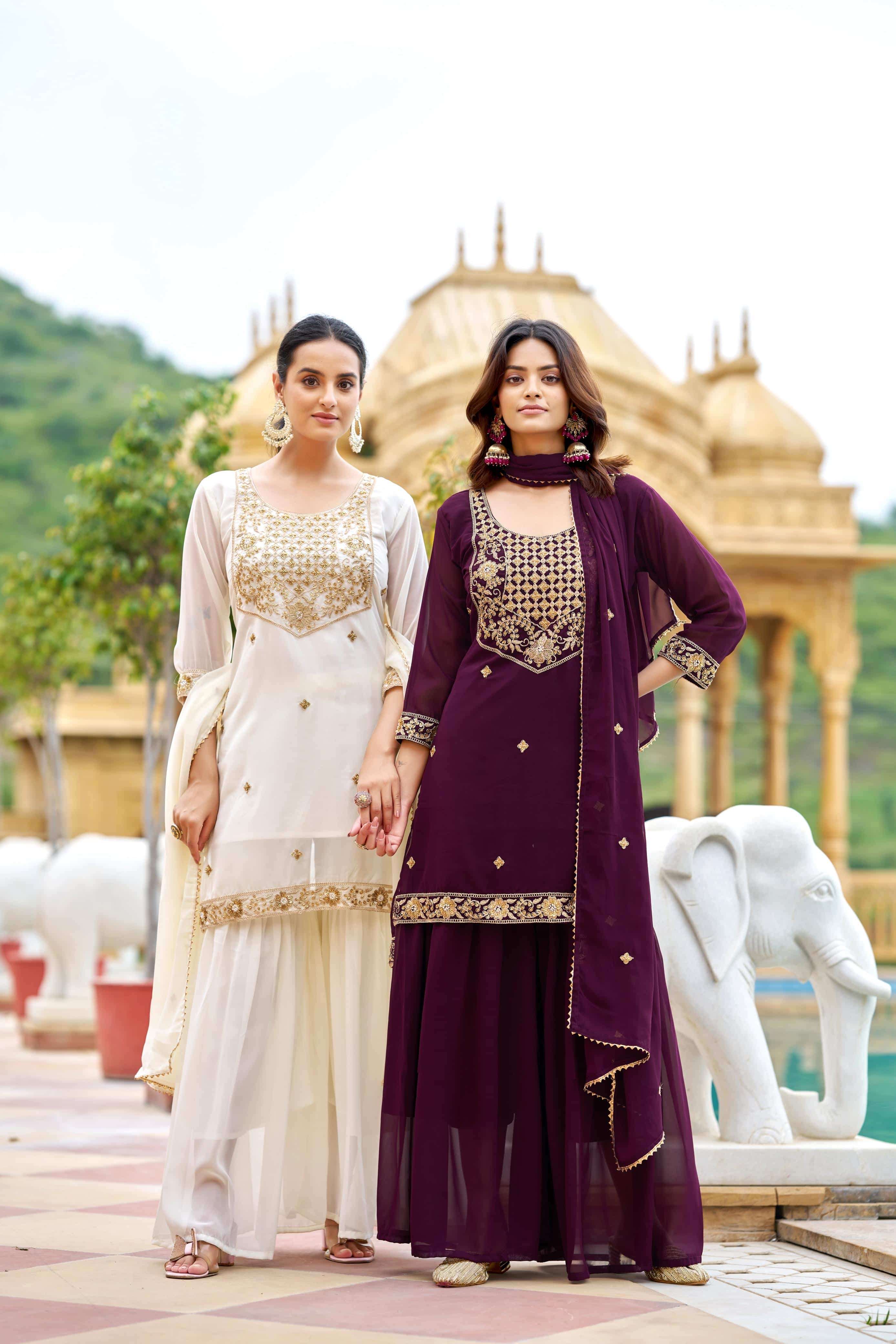 KF-502 BY ASLIWHOLESALE DESIGNER PURE FAUX GEORGETTE EMBROIDERY DRESSES-00096