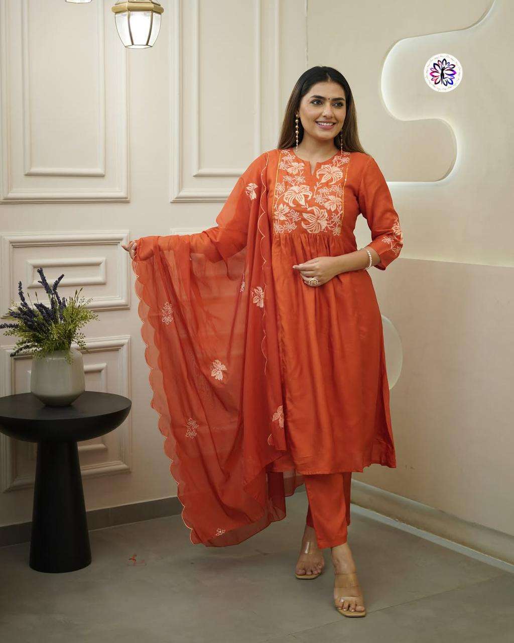 KF-5128 BY ASLIWHOLESALE DESIGNER PURE CHINON EMBROIDERY DRESSES-00096