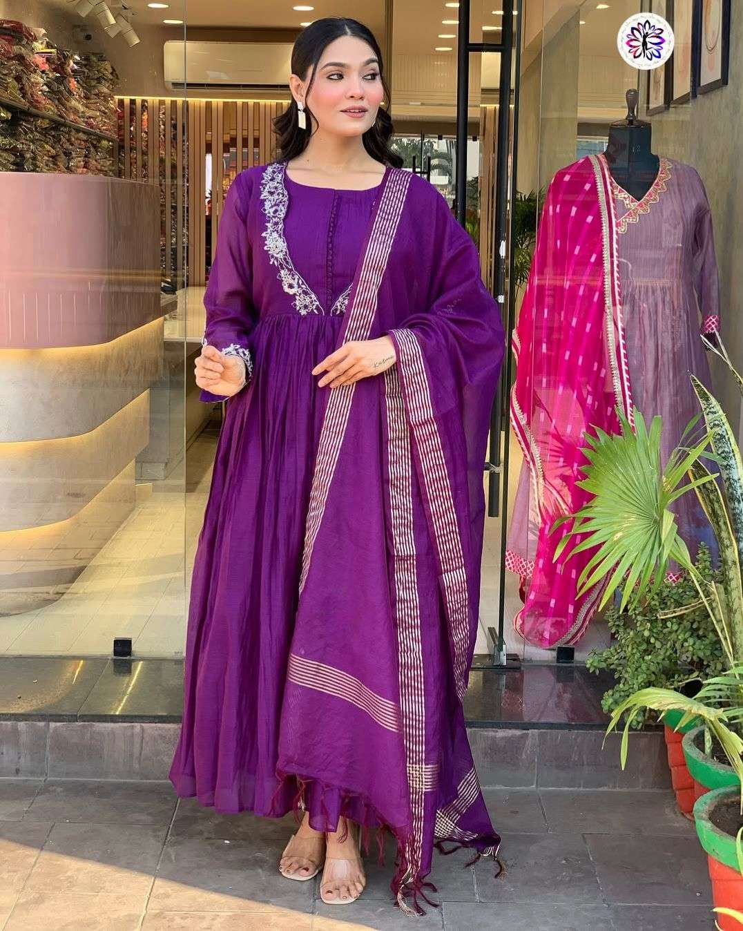 KF-5129 BY ASLIWHOLESALE DESIGNER PURE CHINON EMBROIDERY DRESSES-00096