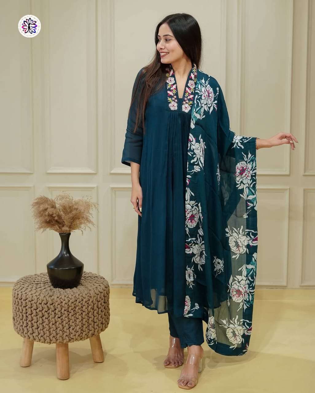 KF-6010 BY ASLIWHOLESALE DESIGNER PURE CHINON EMBROIDERY DRESSES-00096