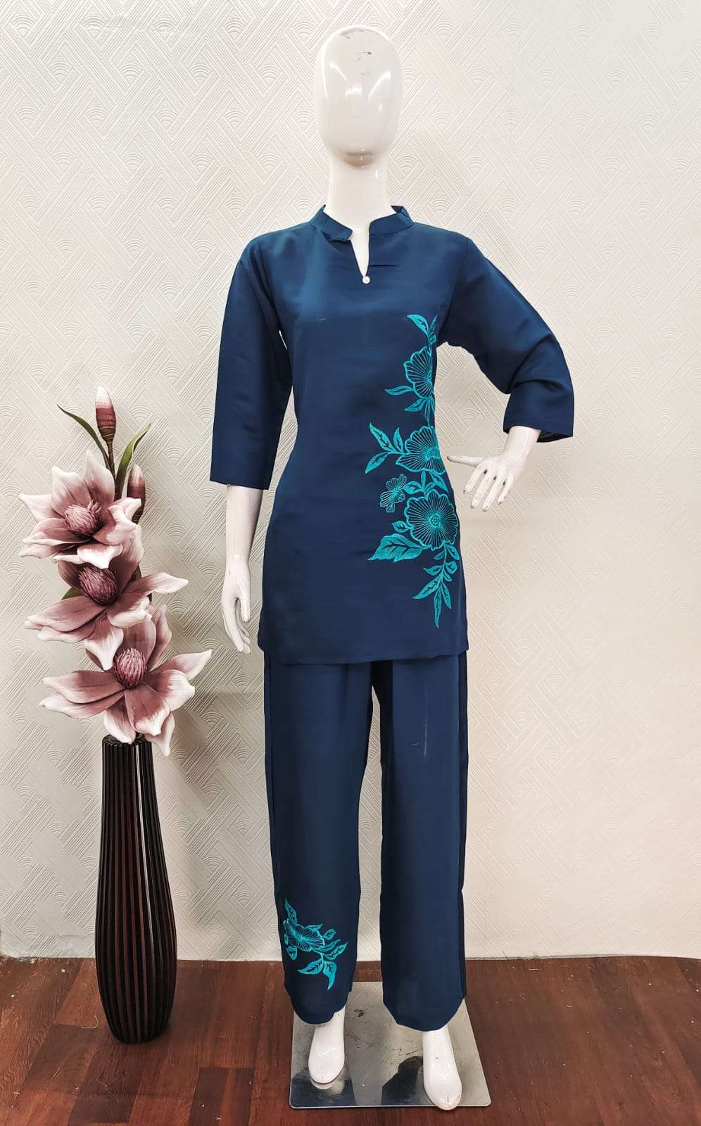 KISHU VOL-68 BY ASLIWHOLESALE DESIGNER PURE ROMAN SILK EMBROIDERY CO-ORD SET-00238