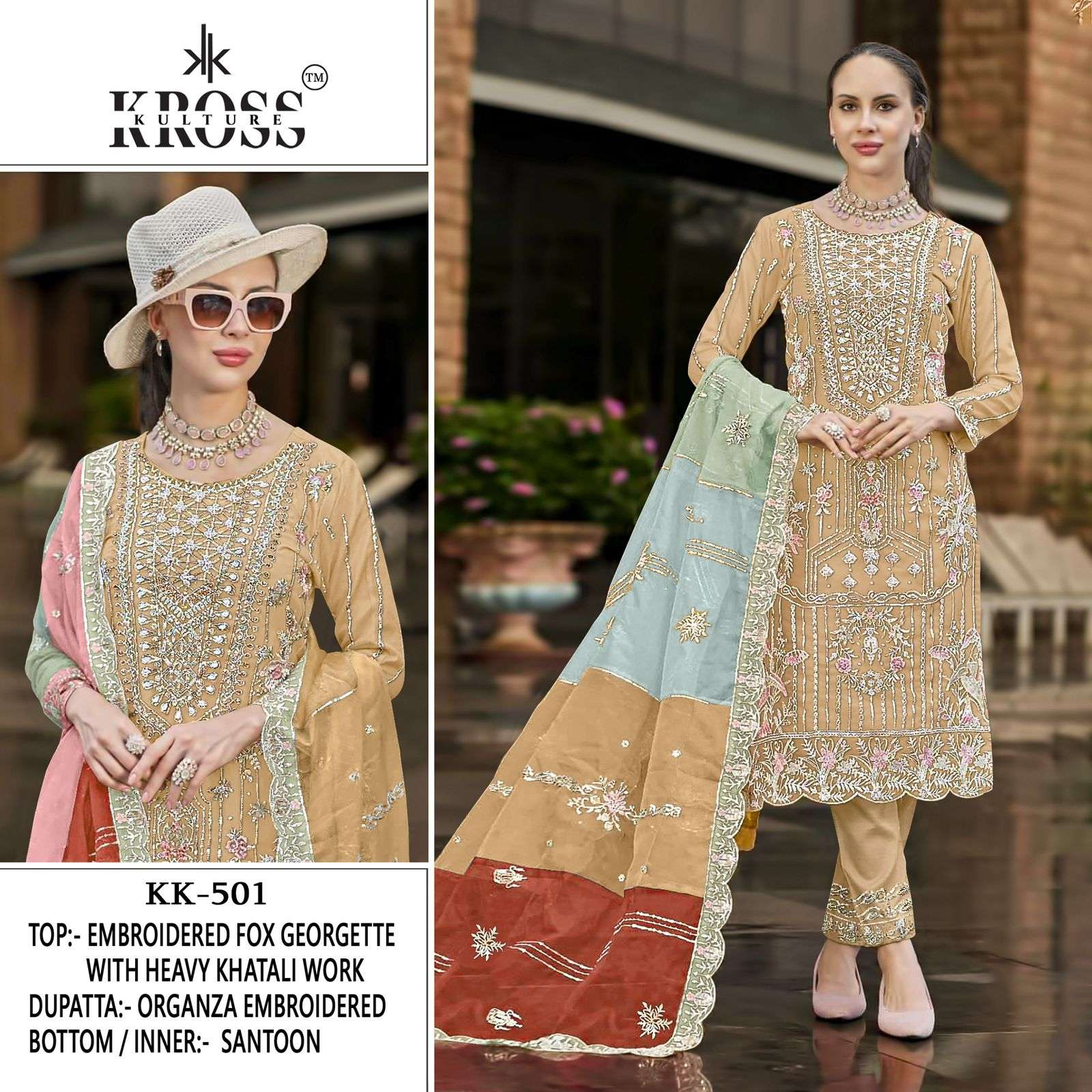 KROSS KULTURE KK-501 SERIES PURE GEORGETTE EMBROIDERY PAKISTANI DRESSES-00201