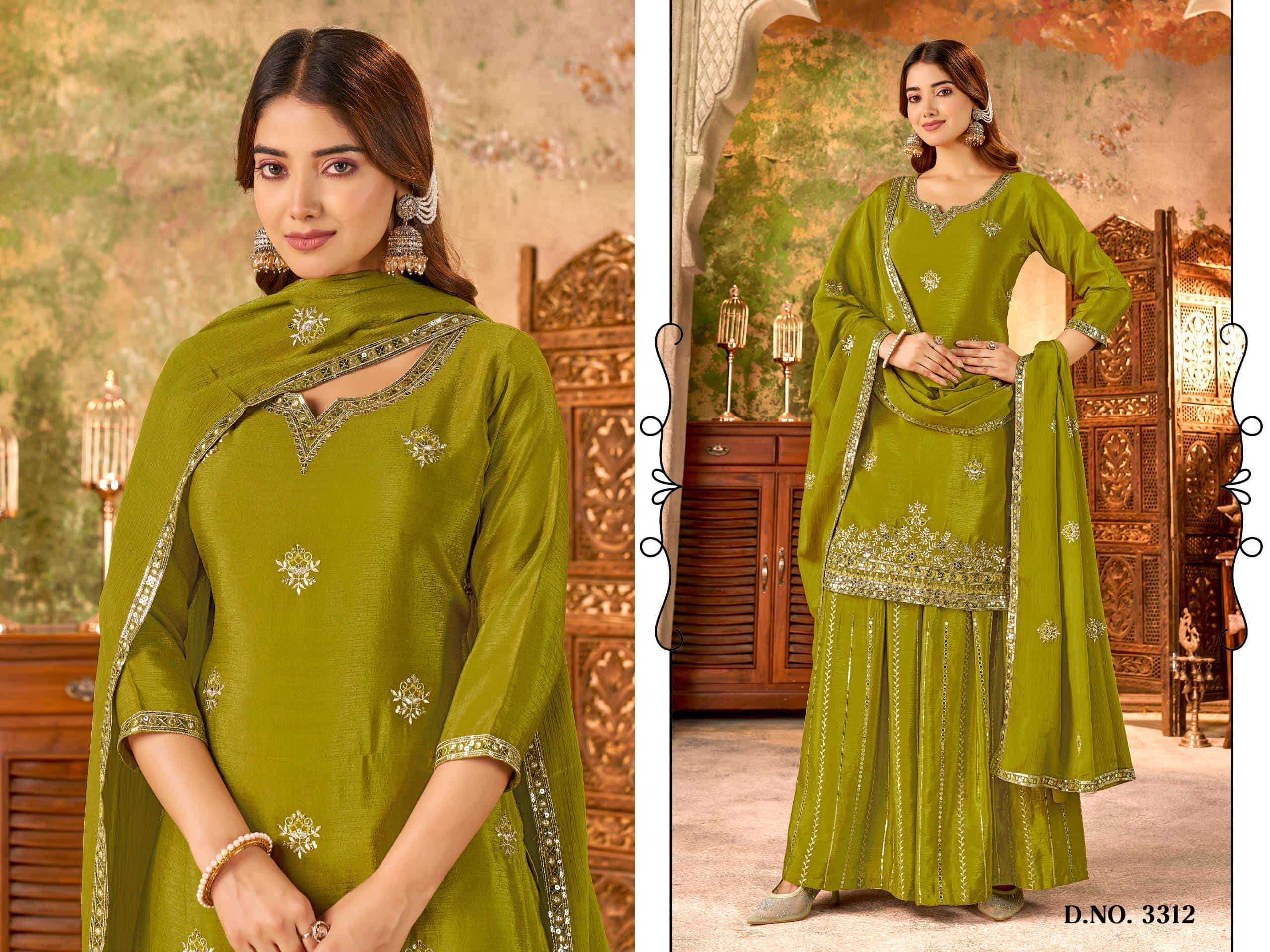 LADIES FLAVOUR 3312 TO 3314 SERIES PURE CHINON EMBROIDERY DRESSES-00308