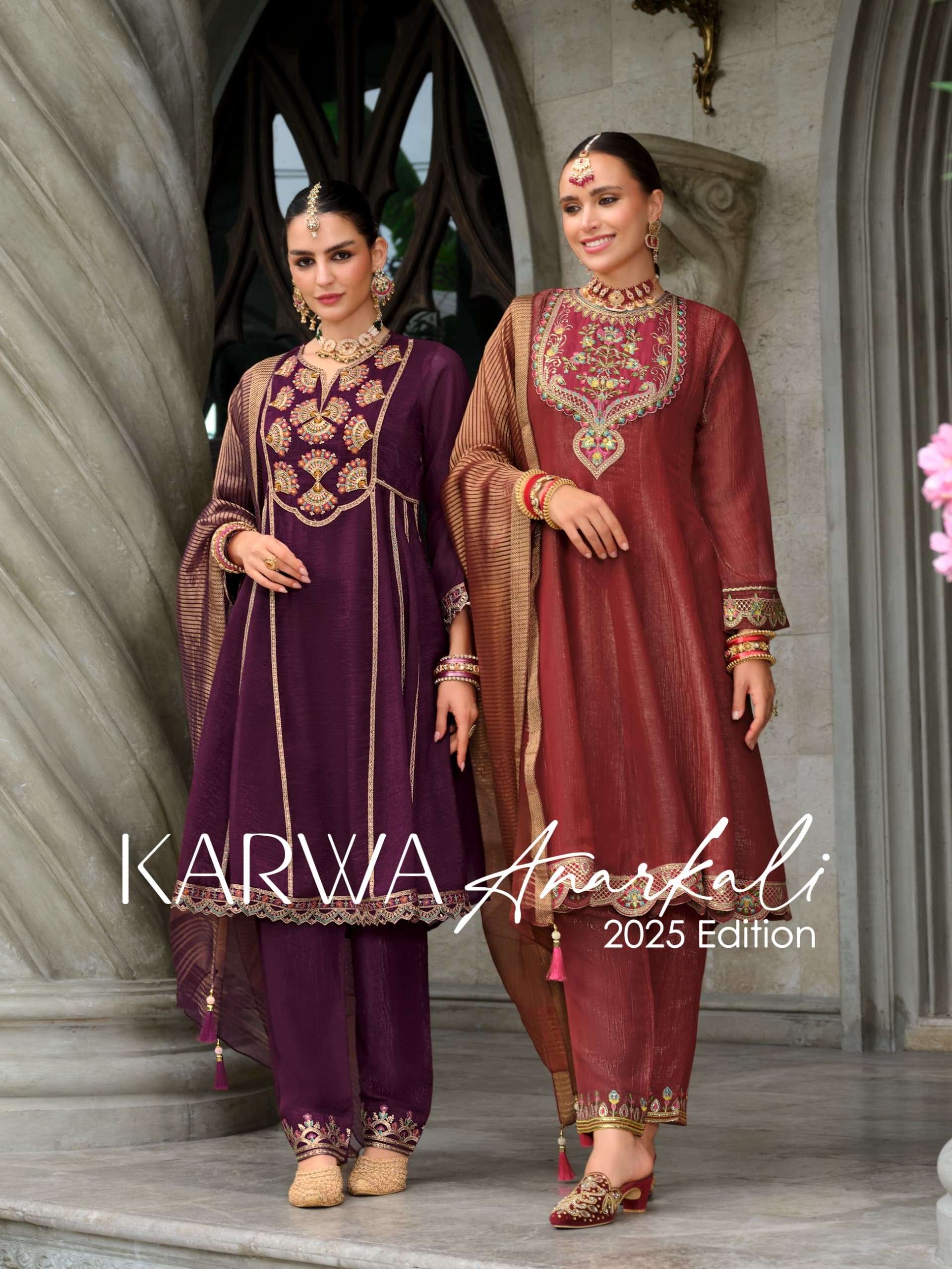 LILY AND LALI KARWA ANARKALI 28101 TO 28104 SERIES PURE SILK EMBROIDERY DRESSES-00028