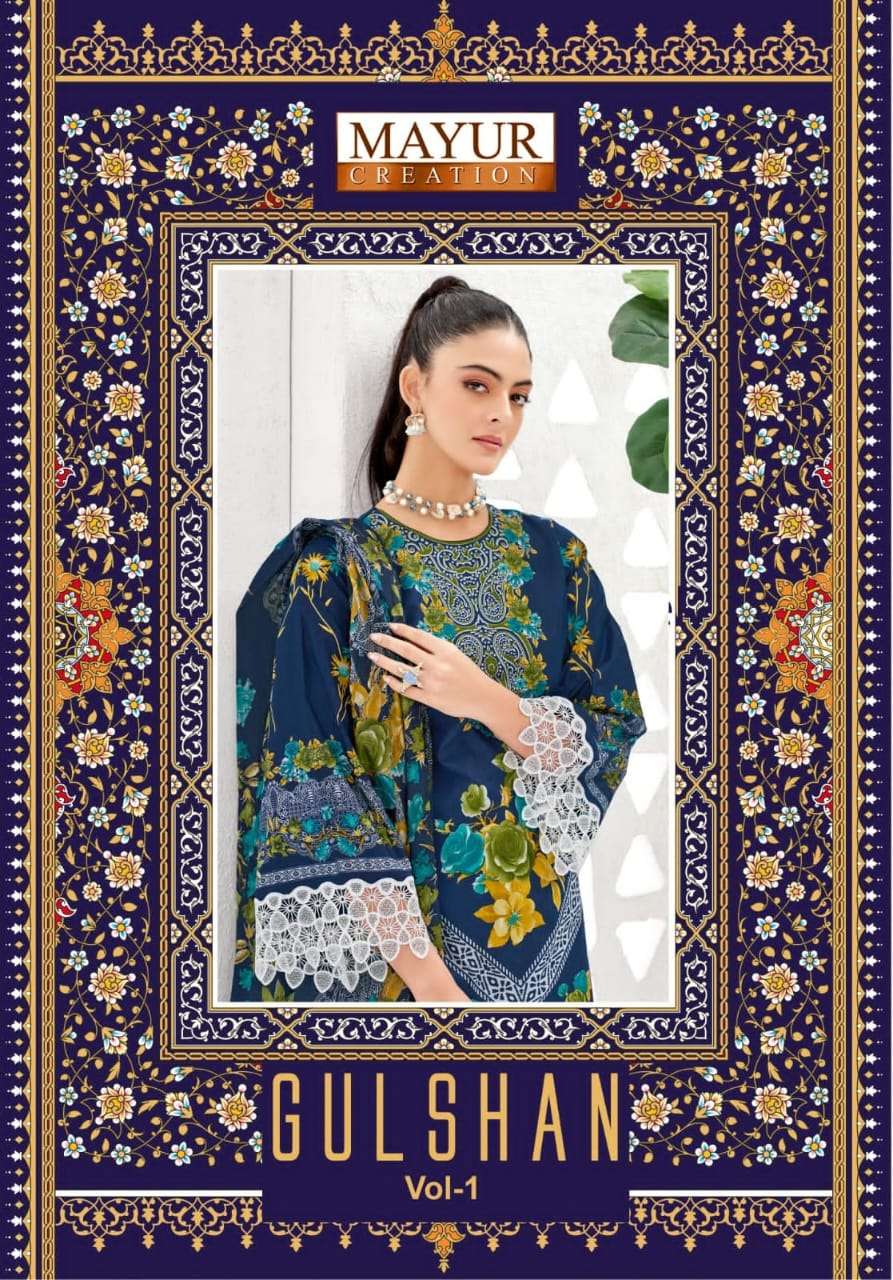 MAYUR CREATION GULSHAN VOL-01 1001 TO 1008 SERIES PURE COTTON PRINTED DRESSES-00015