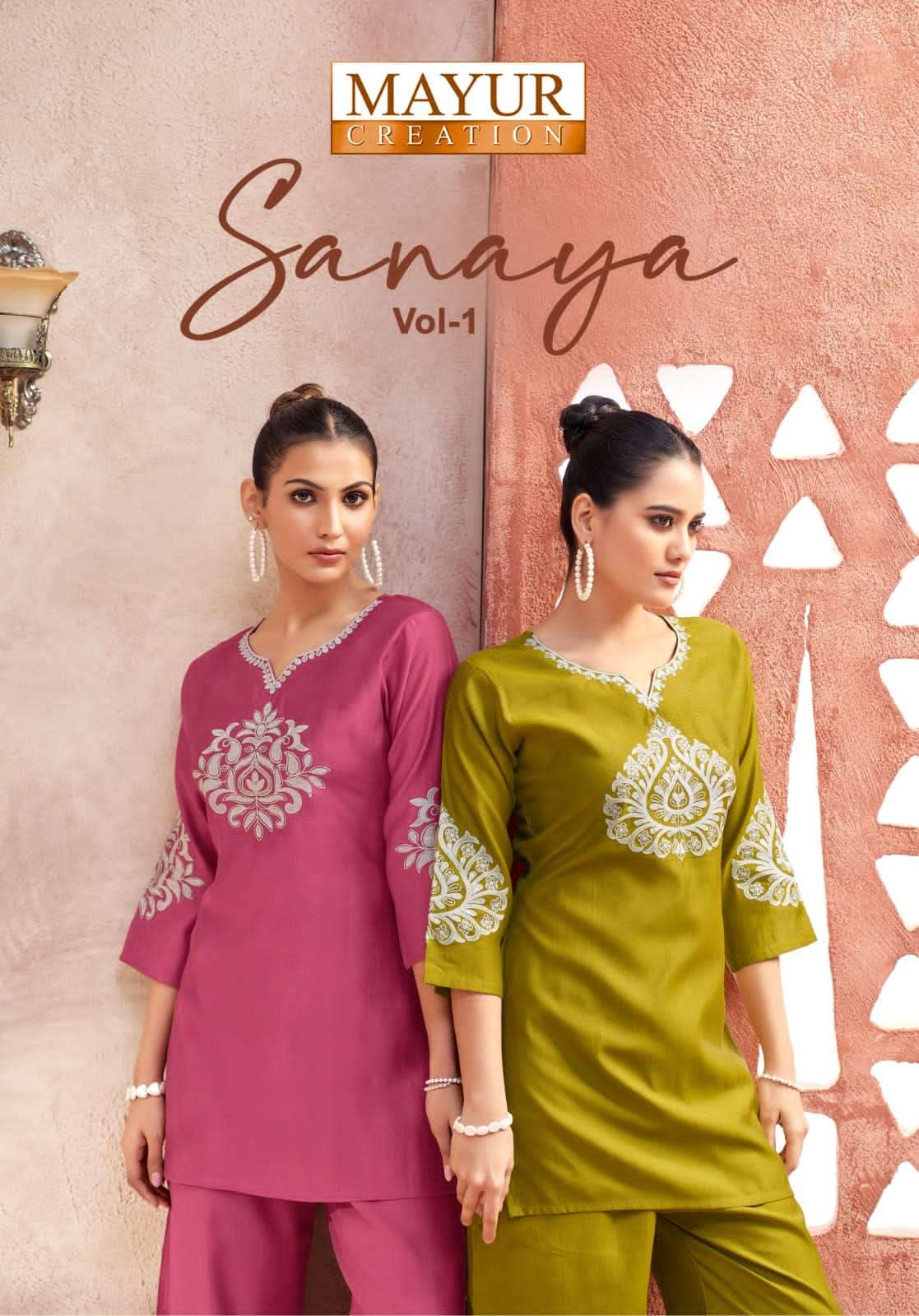 MAYUR CREATION SANAYA VOL-1 1001 TO 1006 SERIES PURE SILK EMBROIDERY CO-ORD SET-00015
