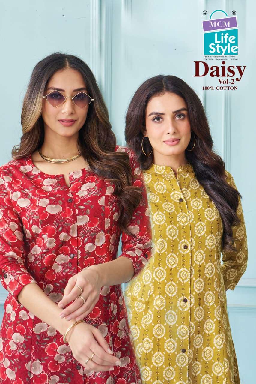 MCM LIFESTYLE DAISY VOL-2 207 TO 216 SERIES PURE COTTON PRINTED KURTIS-00015
