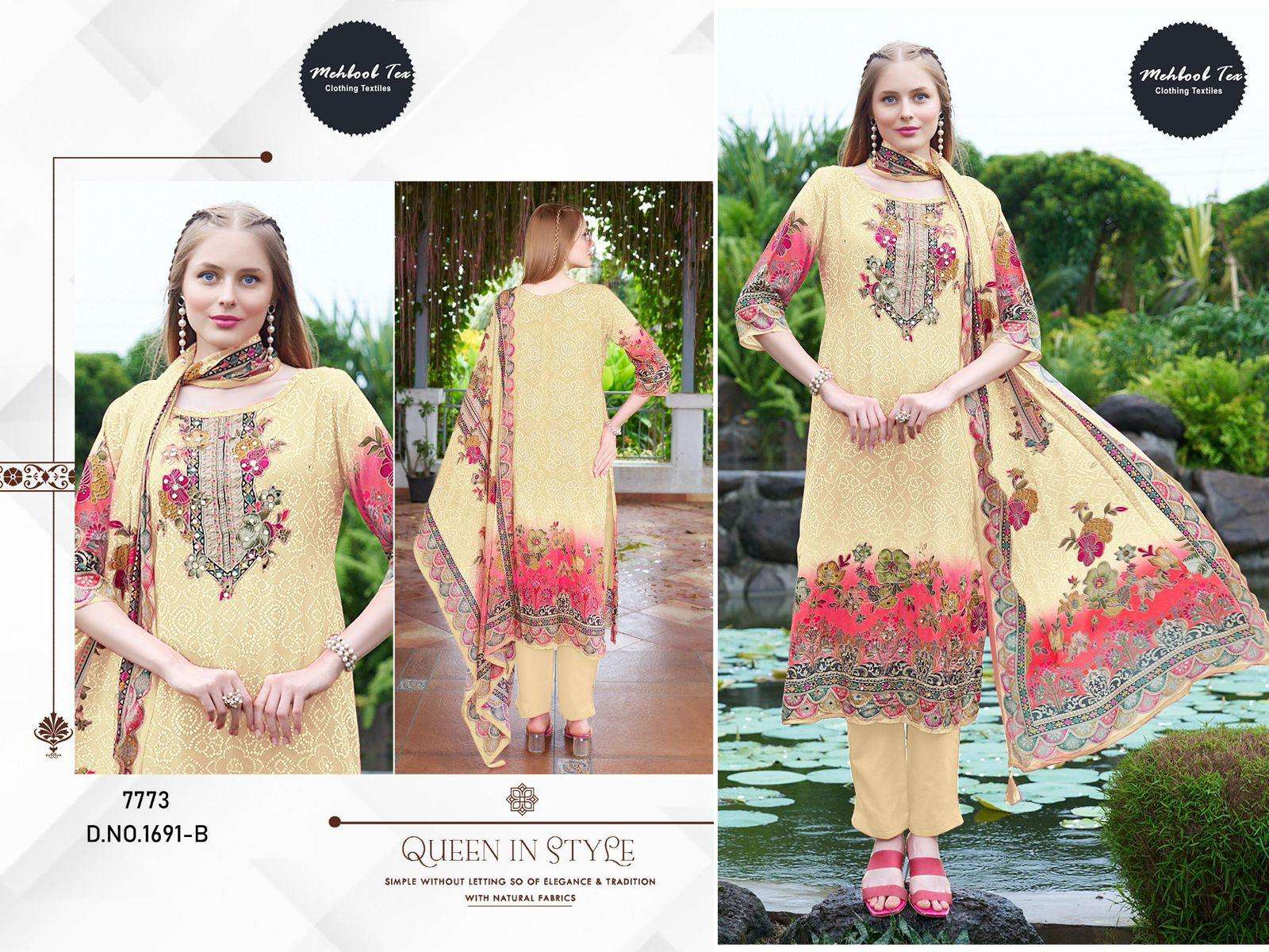 MEHBOOB TEX 1691-B COLOUR PURE VISCOSE MUSLIN  EMBROIDERY PAKISTANI DRESS-00062