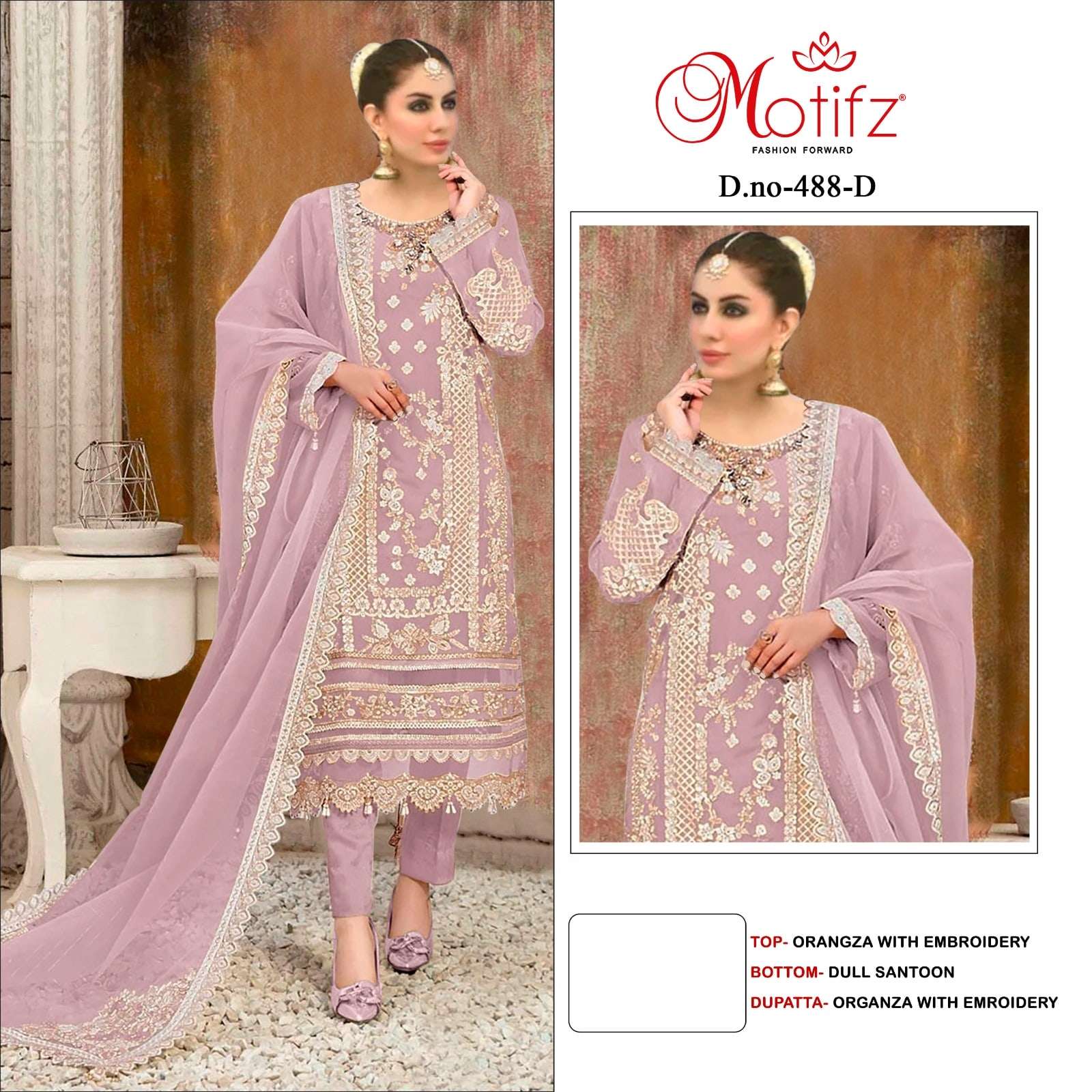 MOTIFZ 488 A TO D SERIES PURE ORGANZA EMBROIDERY PAKISTANI DRESSES-00201