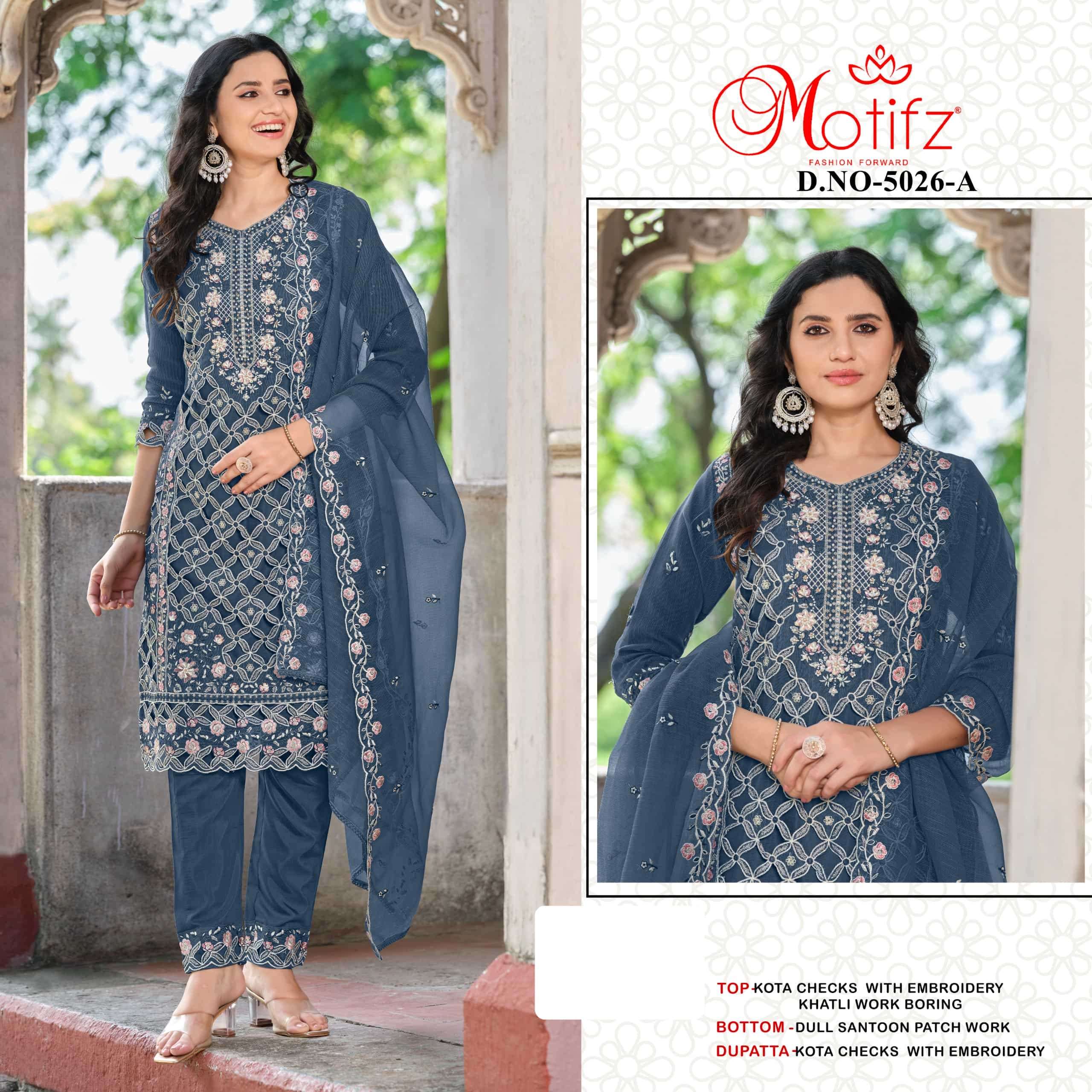 MOTIFZ 5026 SERIES PURE KOTA CHECKS EMBROIDERY PAKISTANI DRESSES-00201