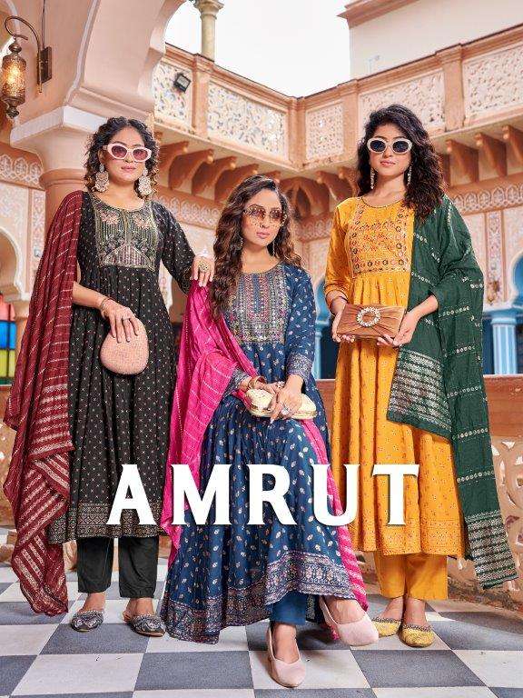 MUKESH AMRUT PURE RAYON EMBROIDERY DRESSES-00097