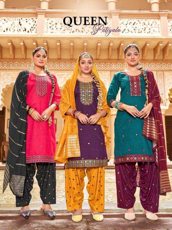 MUKESH QUEEN PATIYALA 1001 TO 1008 SERIES PURE SILK EMBROIDERY DRESSES-00097