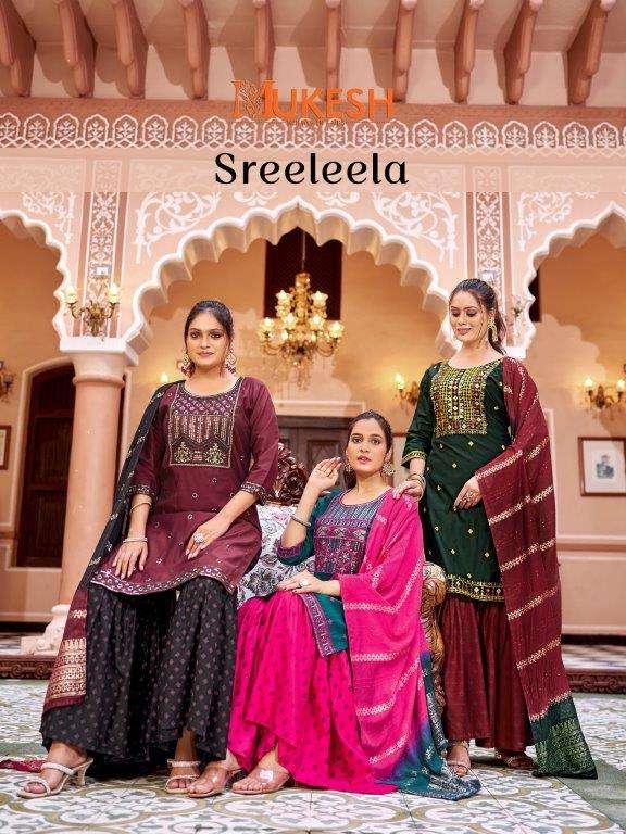 MUKESH SREE LEELA 1001 TO 1008 SERIES PURE SILK EMBROIDERY DRESSES-00097
