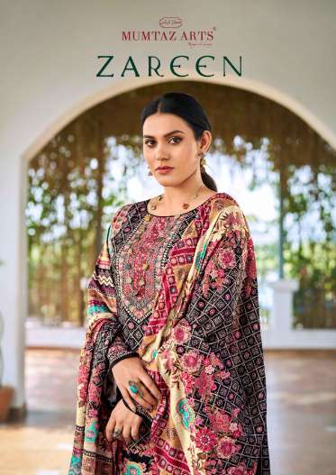 MUMTAZ ARTS ZAREEN 101 TO 104 SERIES PURE JAAM SATIN PRINTED EMBROIDERY PAKISTANI DRESSES-00011