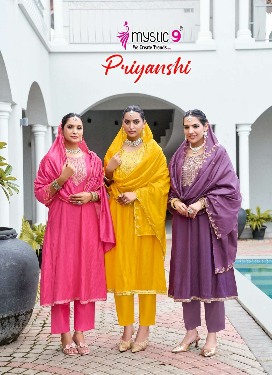 MYSTIC9 PRIYANSHI VOL-01 1001 TO 1008 SERIES PURE VERTICAN EMBROIDERY DRESSES-00140